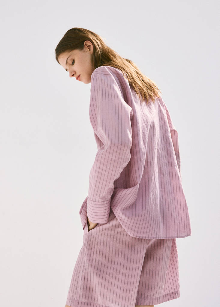 Pinstripe straight Bermudas — Pastel Pink