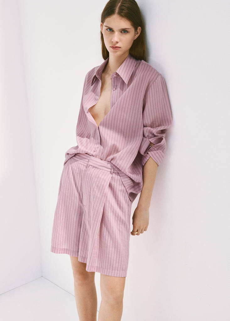 Pinstripe straight Bermudas — Pastel Pink