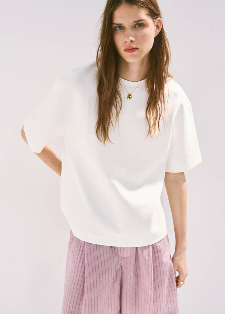 Pinstripe straight Bermudas — Pastel Pink