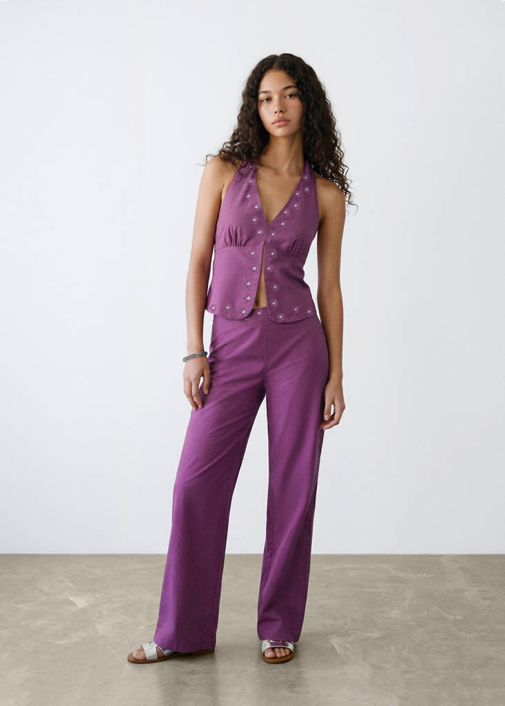 Straight trousers with embroidered details — Lilac