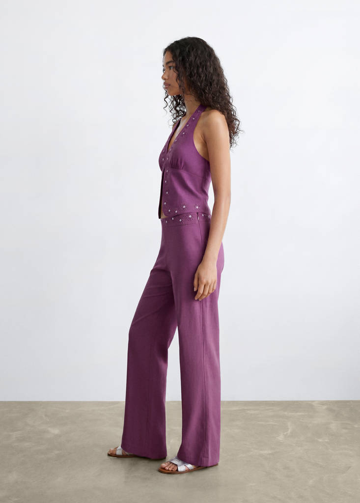 Straight trousers with embroidered details — Lilac