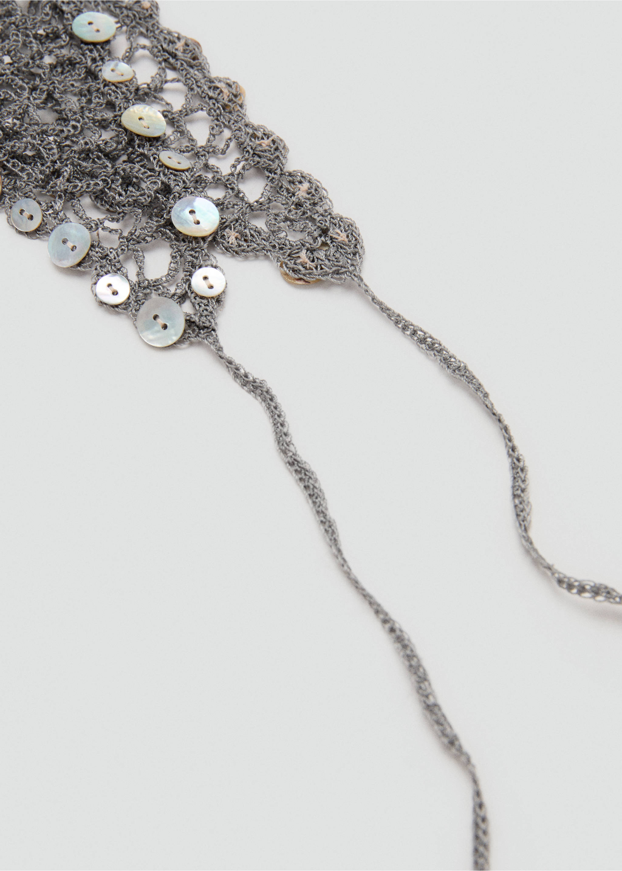 Crochet shawl with decorative buttons - Details of the article 1, Grey. Ref: 27088653-00.