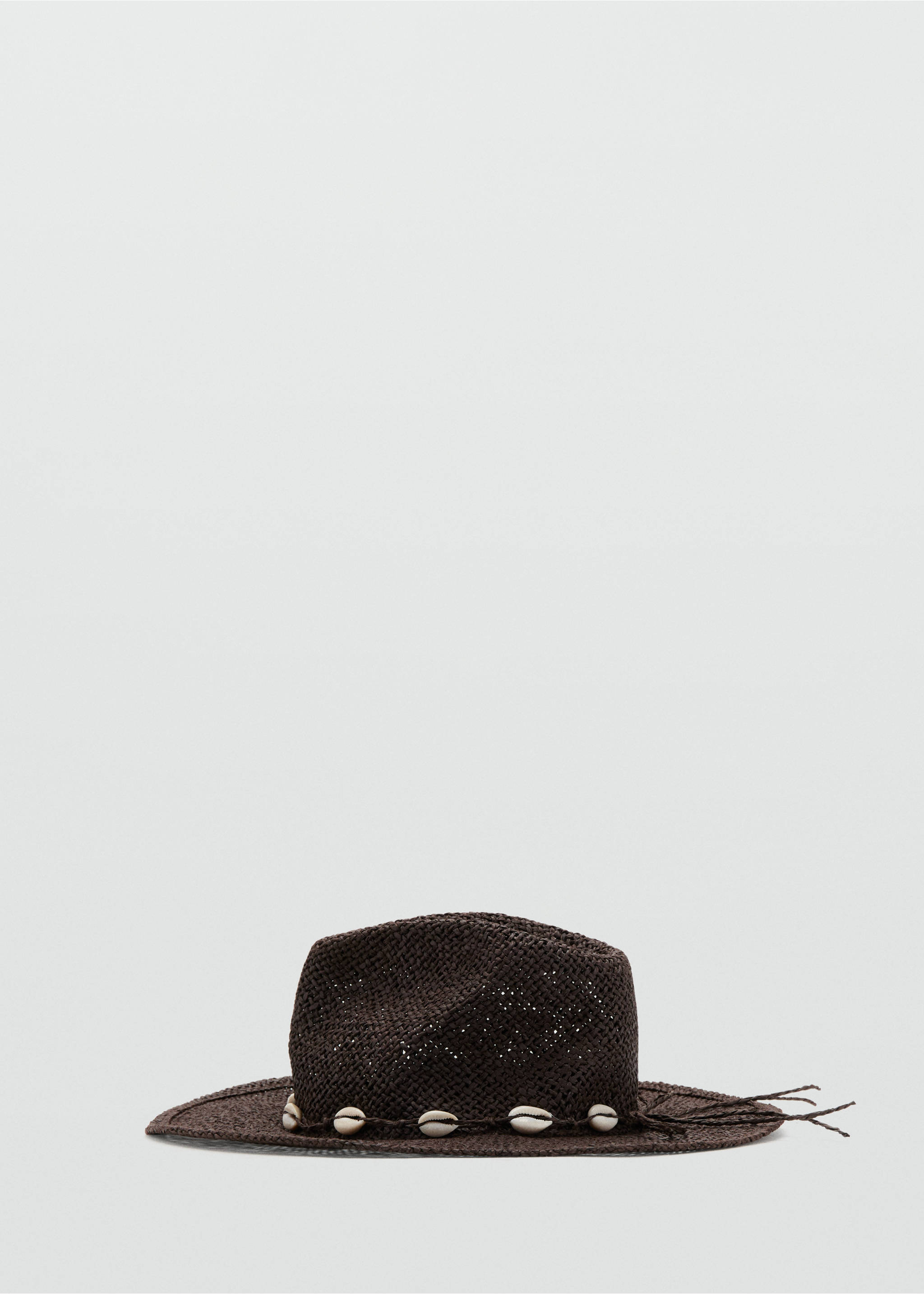 Natural fibre hat with shells - Article without model, Chocolate. Ref: 27088654-00.