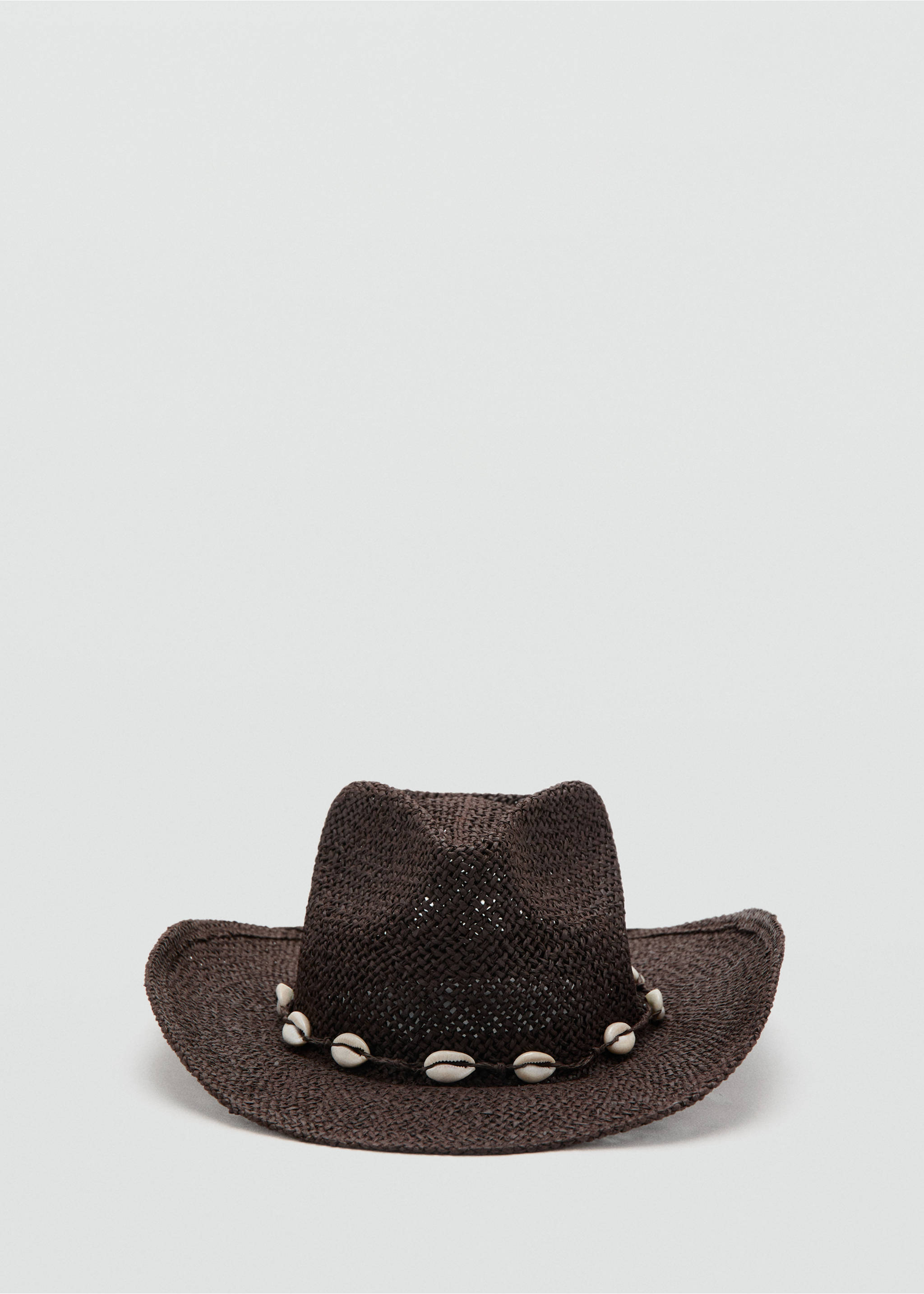 Natural fibre hat with shells - Medium plane, Chocolate. Ref: 27088654-00.