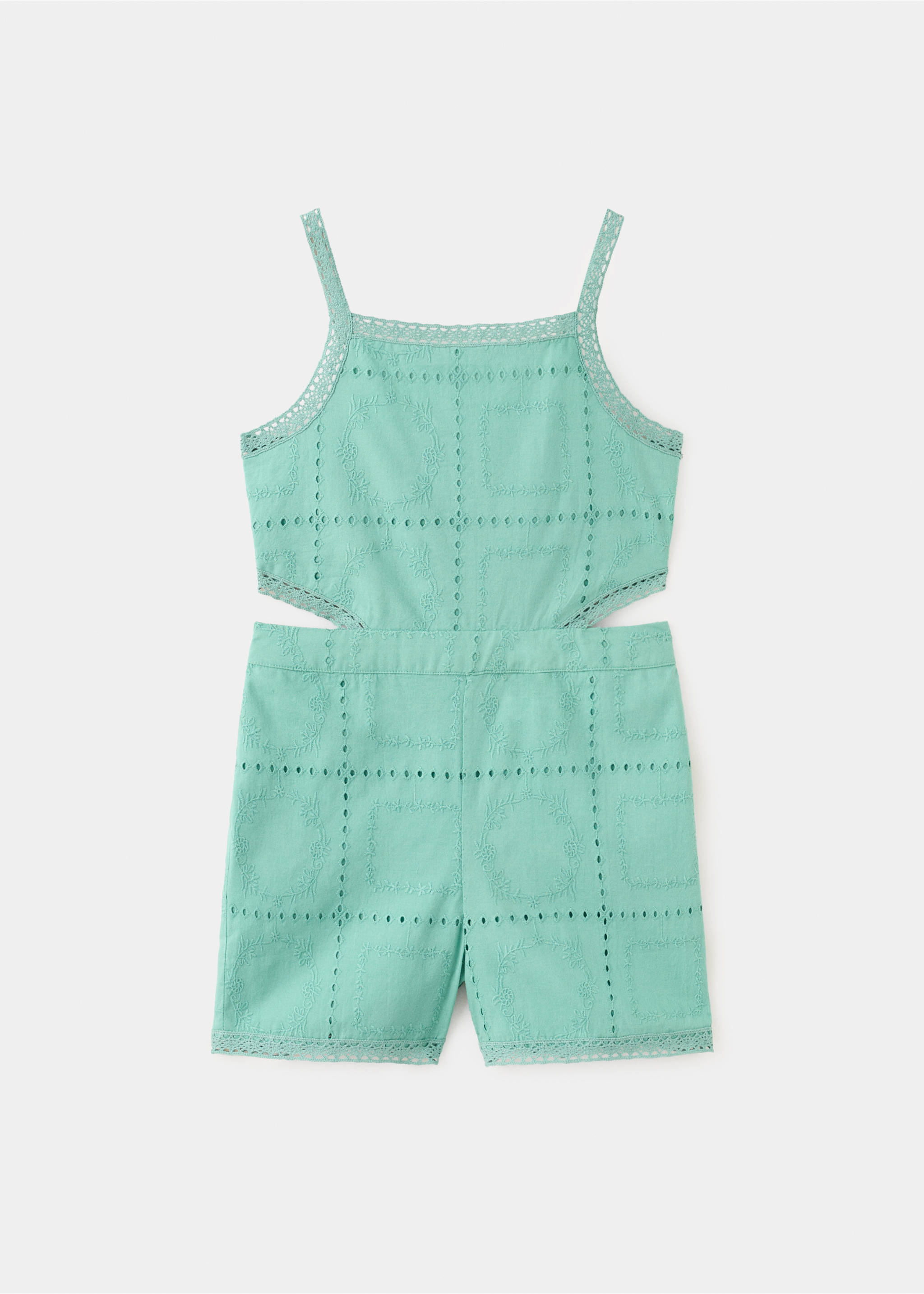 Embroidered jumpsuit with side openings - Article without model, Turquoise. Ref: 27088659-00.