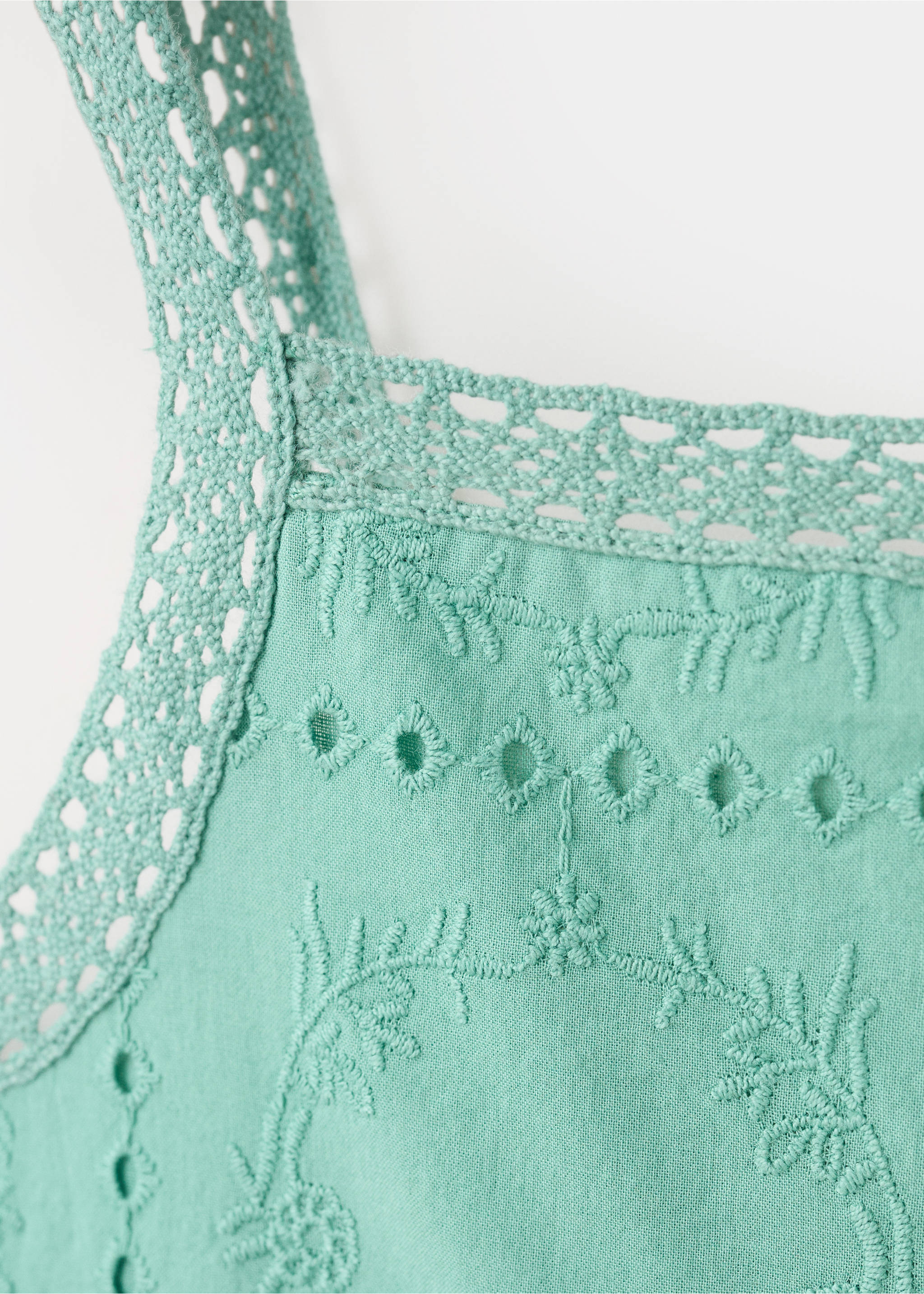Embroidered jumpsuit with side openings - Details of the article 8, Turquoise. Ref: 27088659-00.