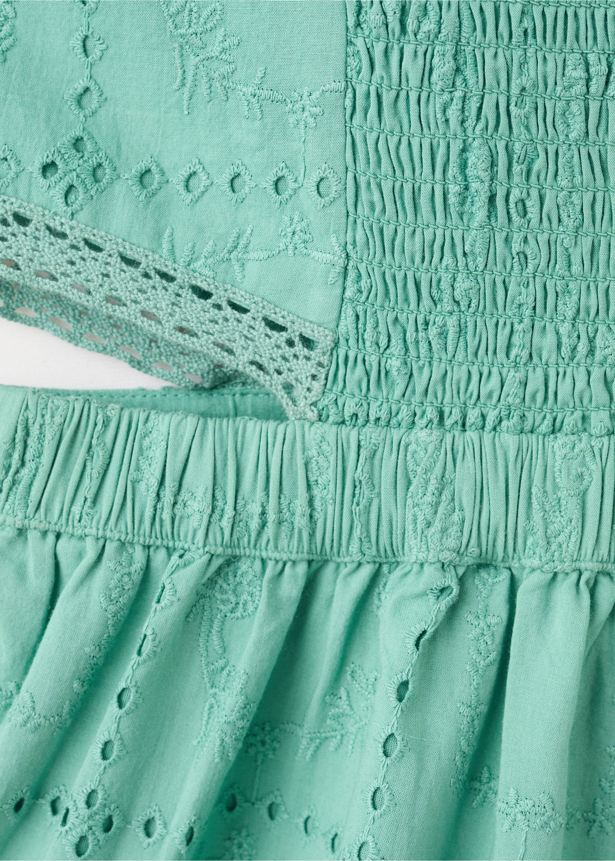 Embroidered jumpsuit with side openings - Details of the article 0, Turquoise. Ref: 27088659-00.