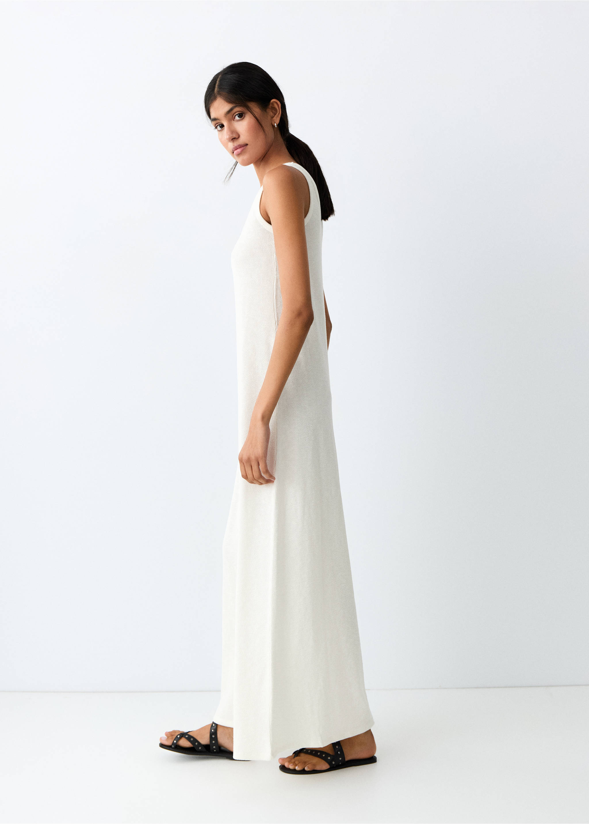 Vestido largo algodón - Plano medio, Blanco roto. Ref: 27088660-00.