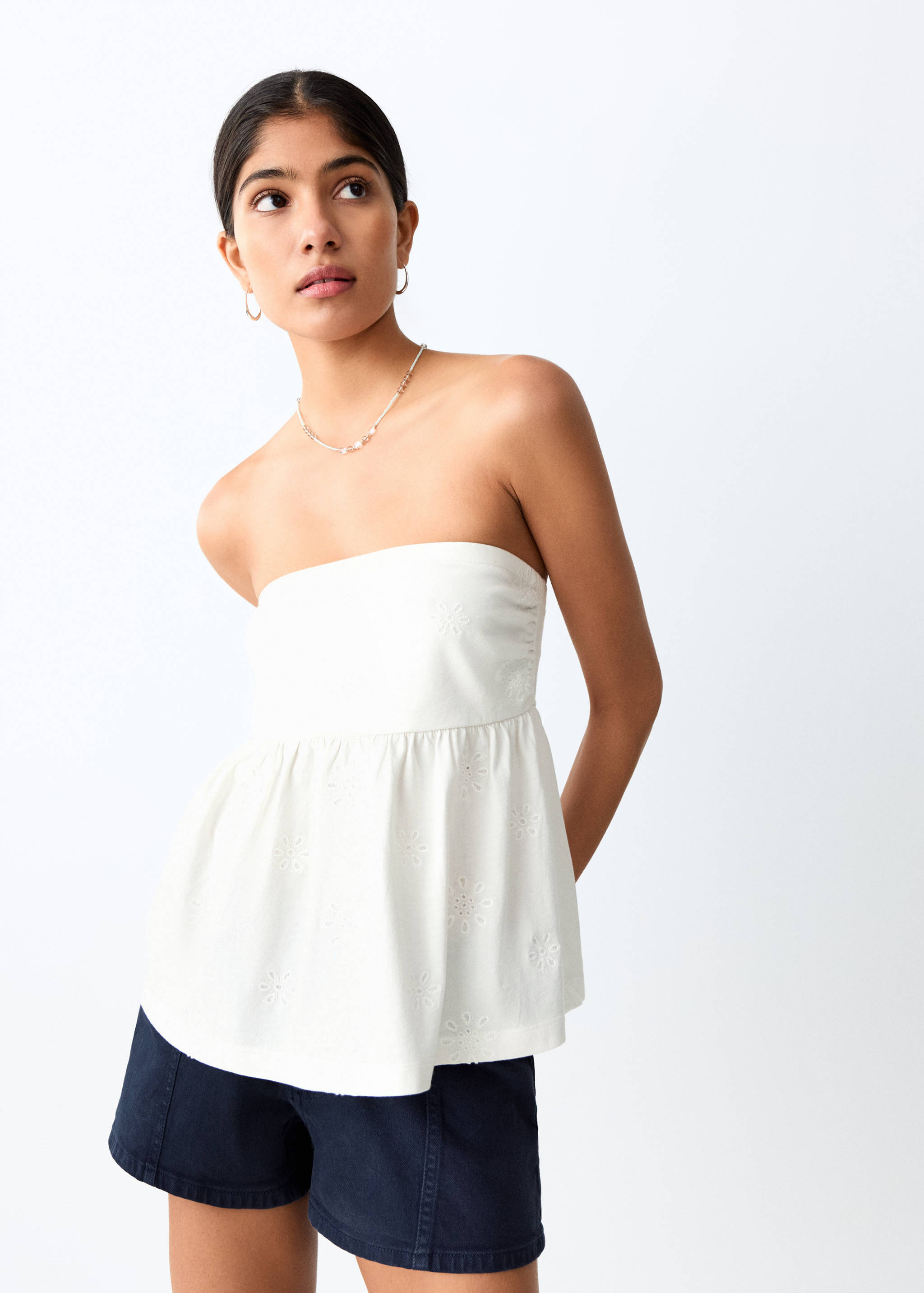 Embroidered strapless top - Medium plane