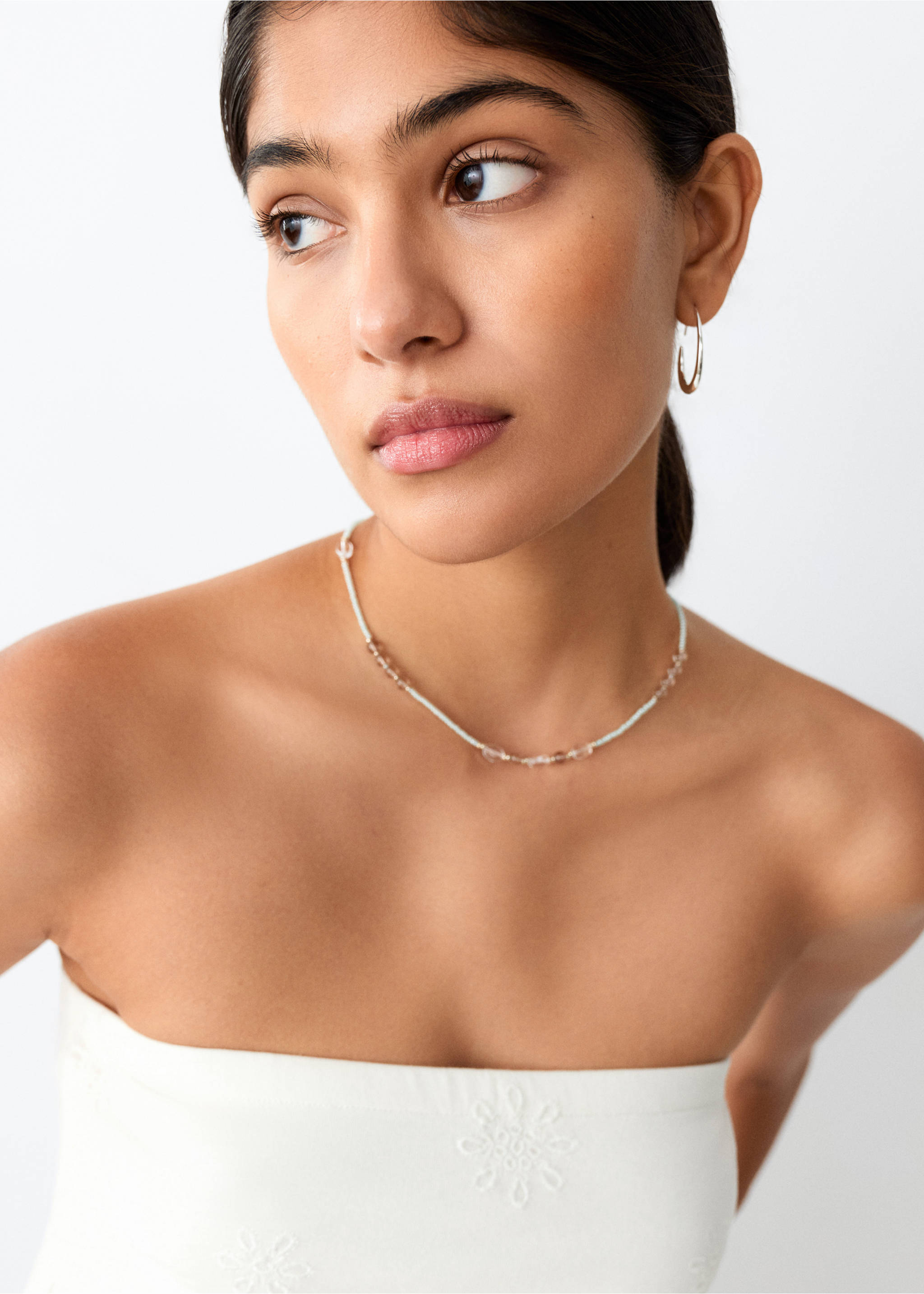 Embroidered strapless top - Details of the article 1, Off White. Ref: 27088662-00.