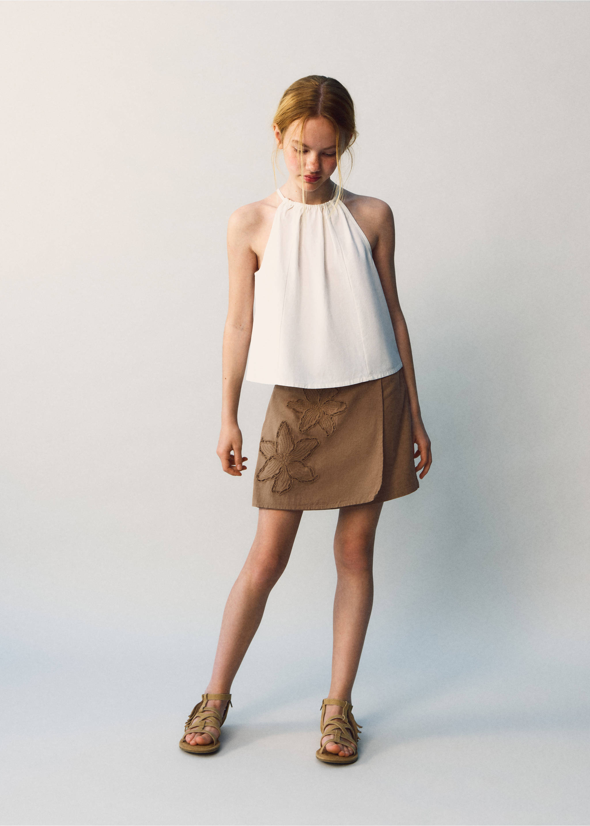 Embroidered floral skirt - General plane, Brown. Ref: 27088663-00.