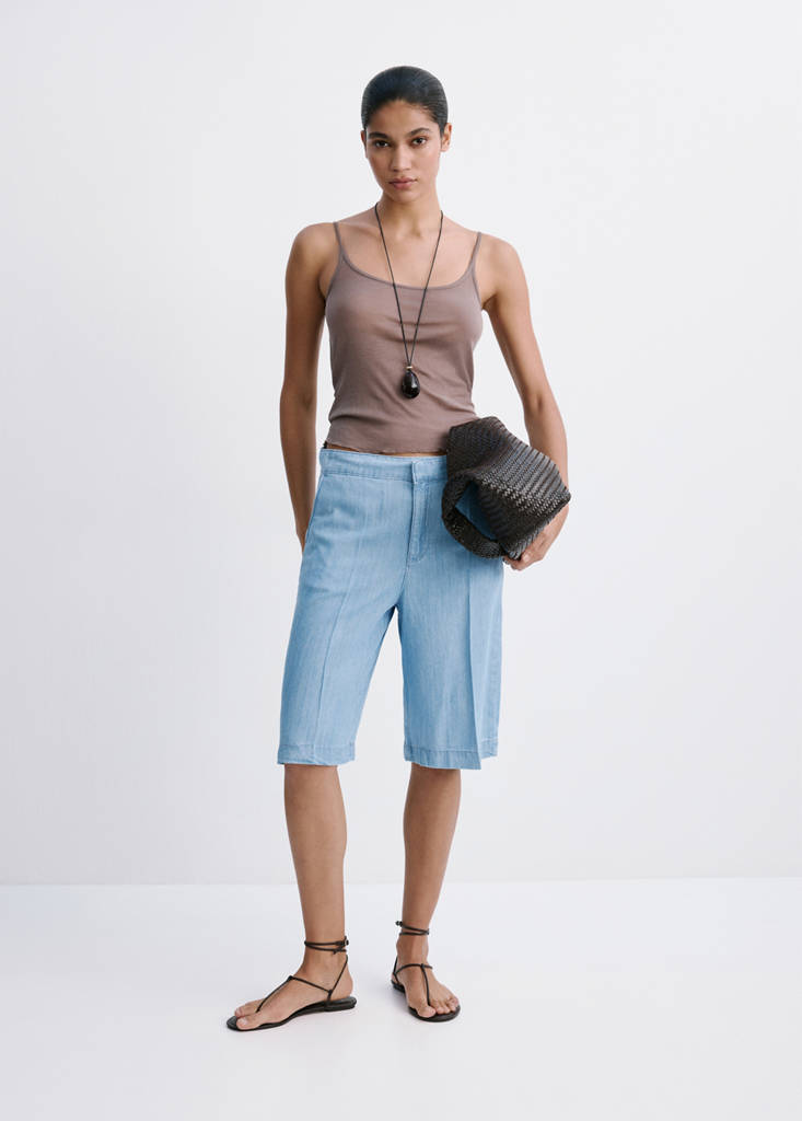 Straight low-rise denim Bermuda shorts — Light Blue