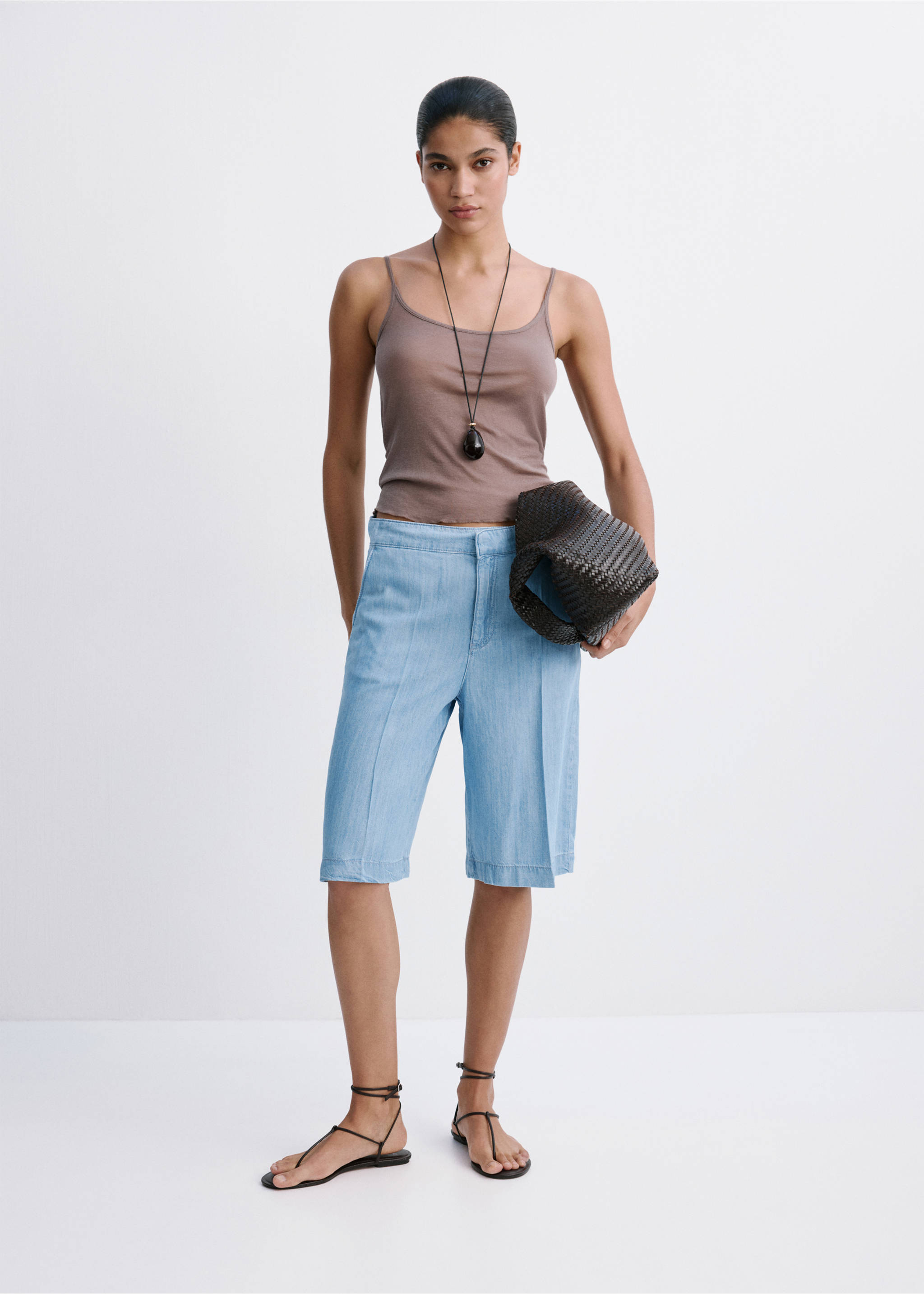 Straight low-rise denim Bermuda shorts - General plane, Light Blue. Ref: 27089054-00.