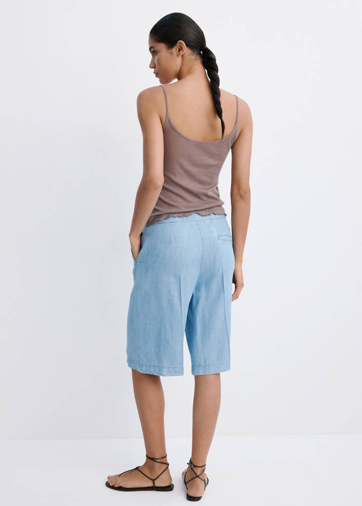 Straight low-rise denim Bermuda shorts — Light Blue