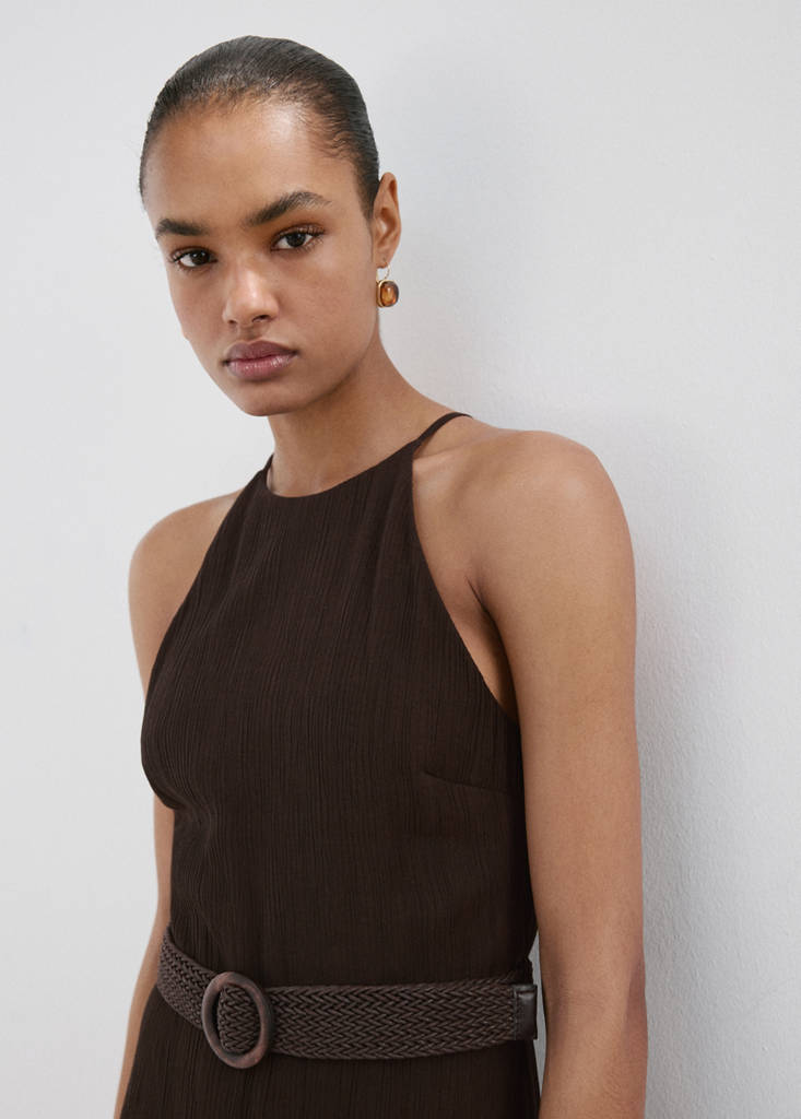 Halter-neck jumpsuit with belt — Chocolate