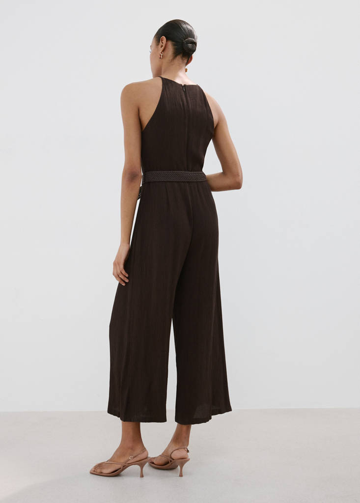 Halter-neck jumpsuit with belt — Chocolate