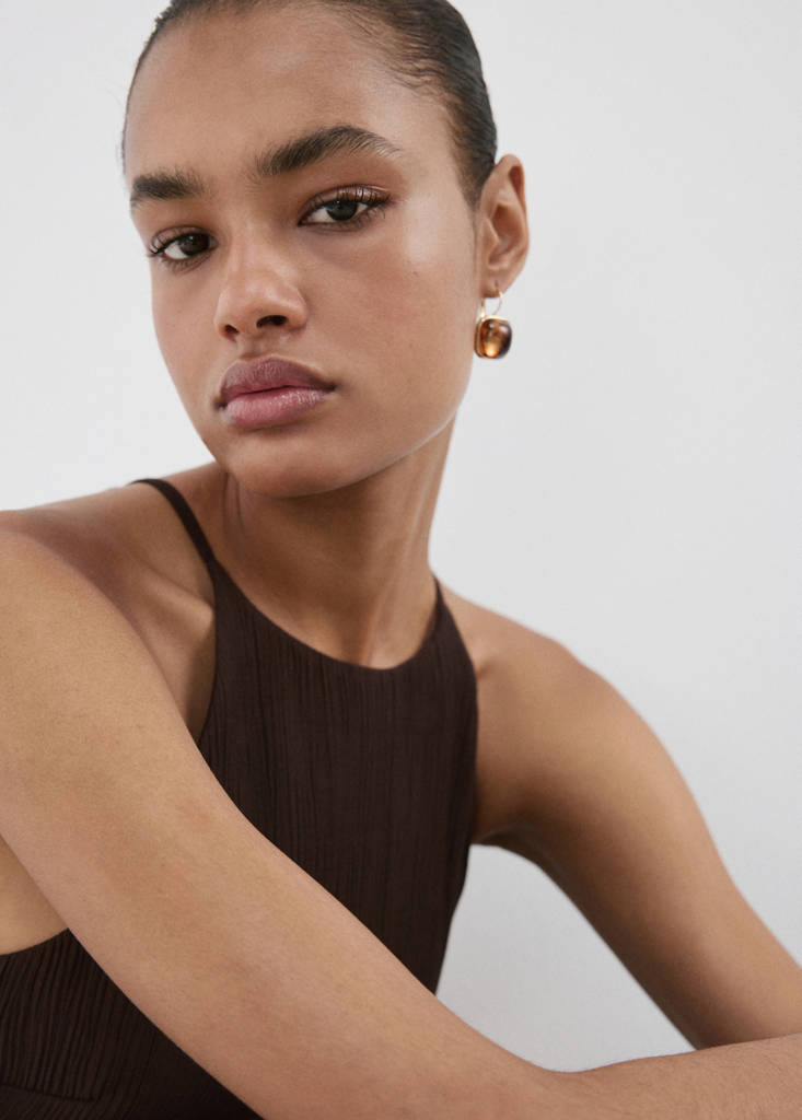 Halter-neck jumpsuit with belt — Chocolate