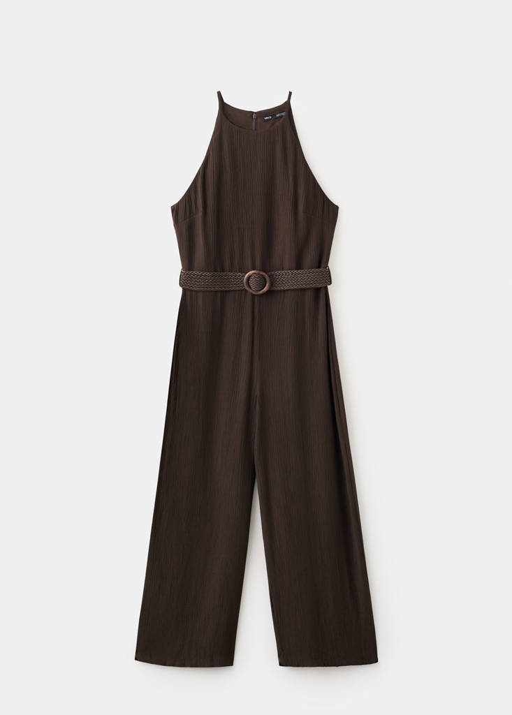 Halter-neck jumpsuit with belt — Chocolate