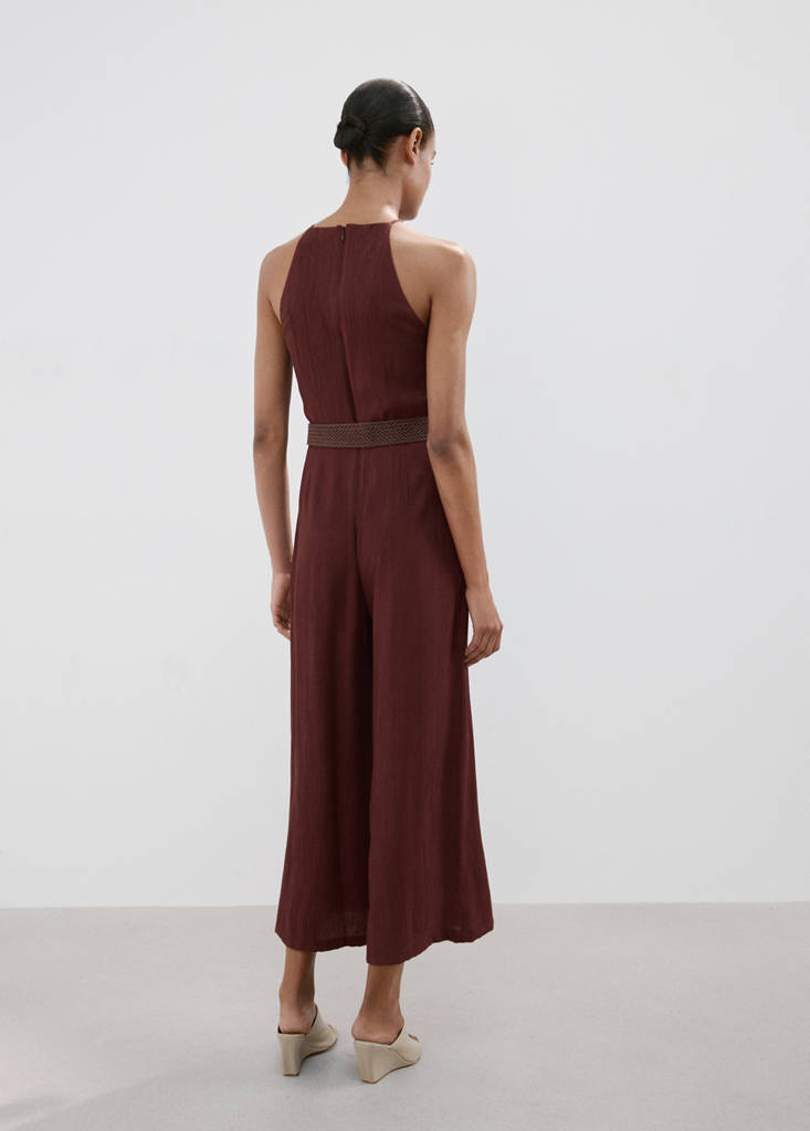 Halter-neck jumpsuit with belt — Maroon