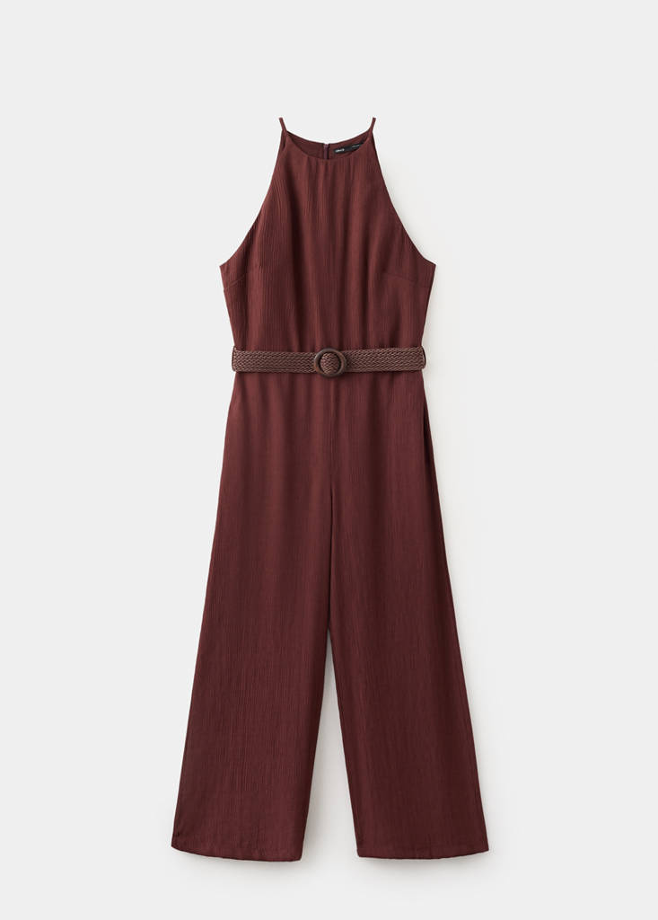 Halter-neck jumpsuit with belt — Maroon