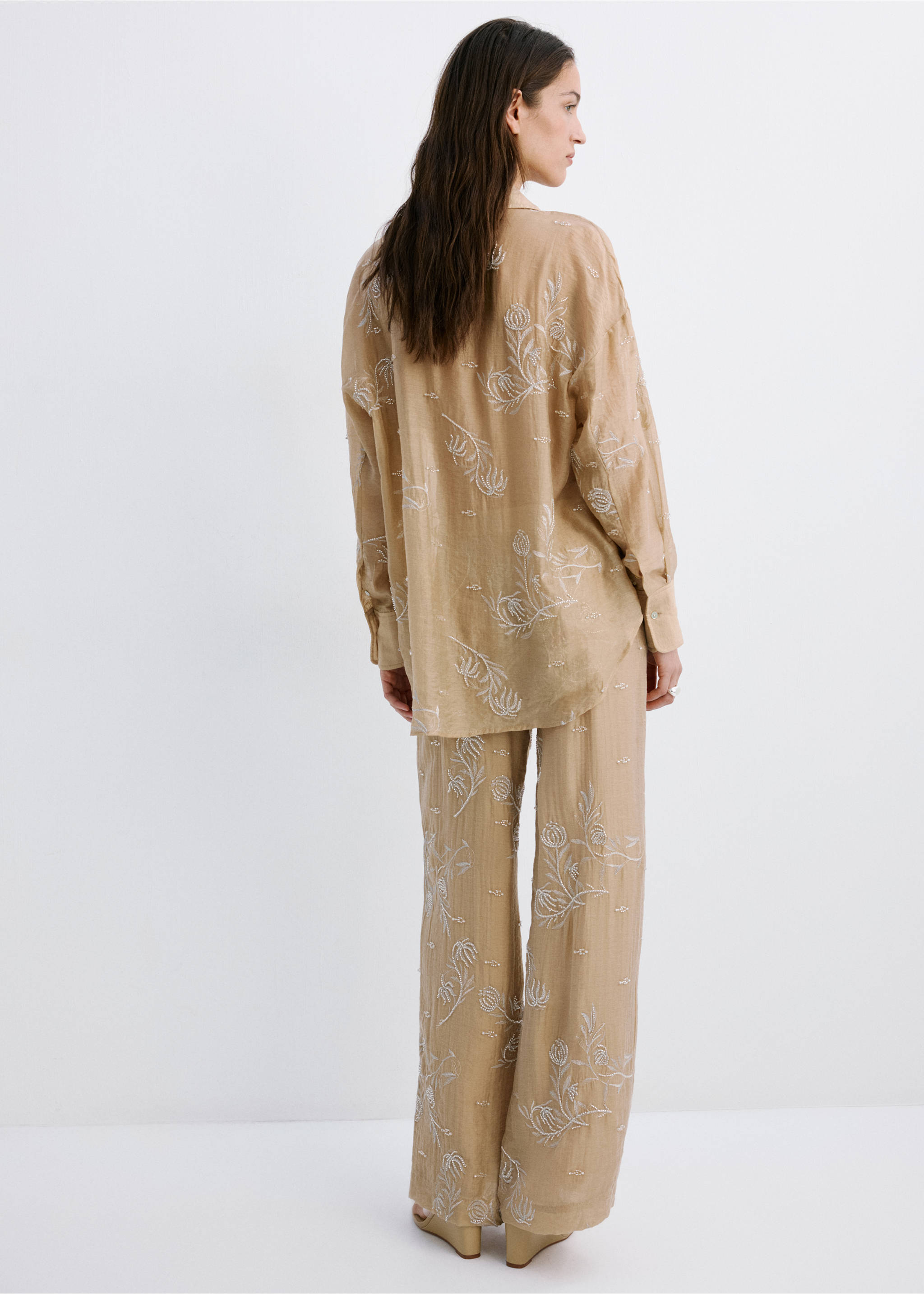 Camisa lyocell bordada - Reverso del artículo, Beige. Ref: 27089059-00.