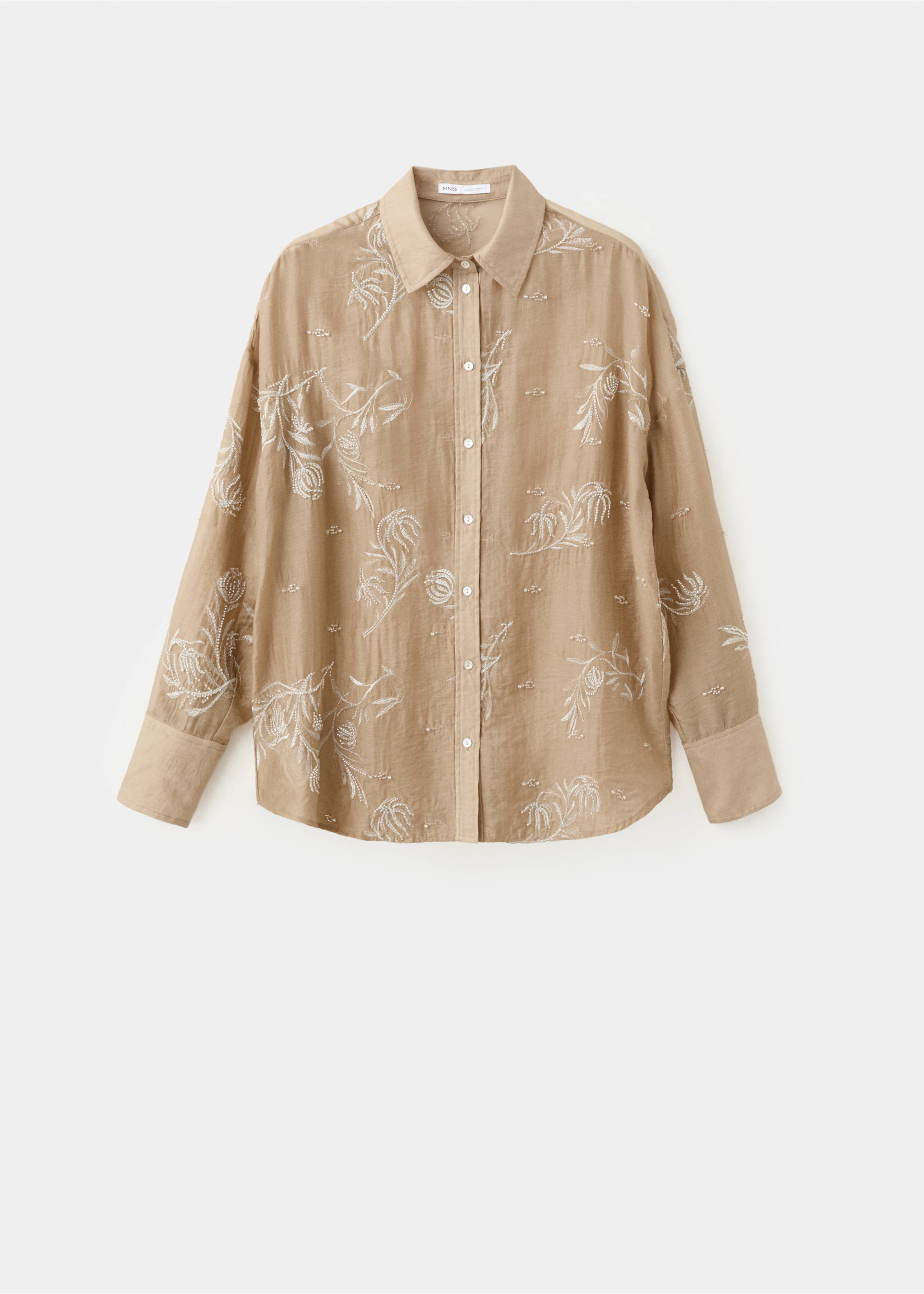 Embroidered lyocell shirt - Article without model, Beige. Ref: 27089059-00.