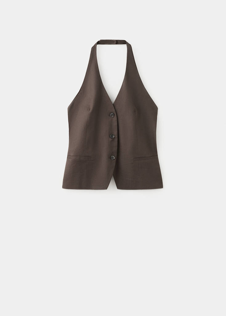 Halter neck linen waistcoat — Chocolate