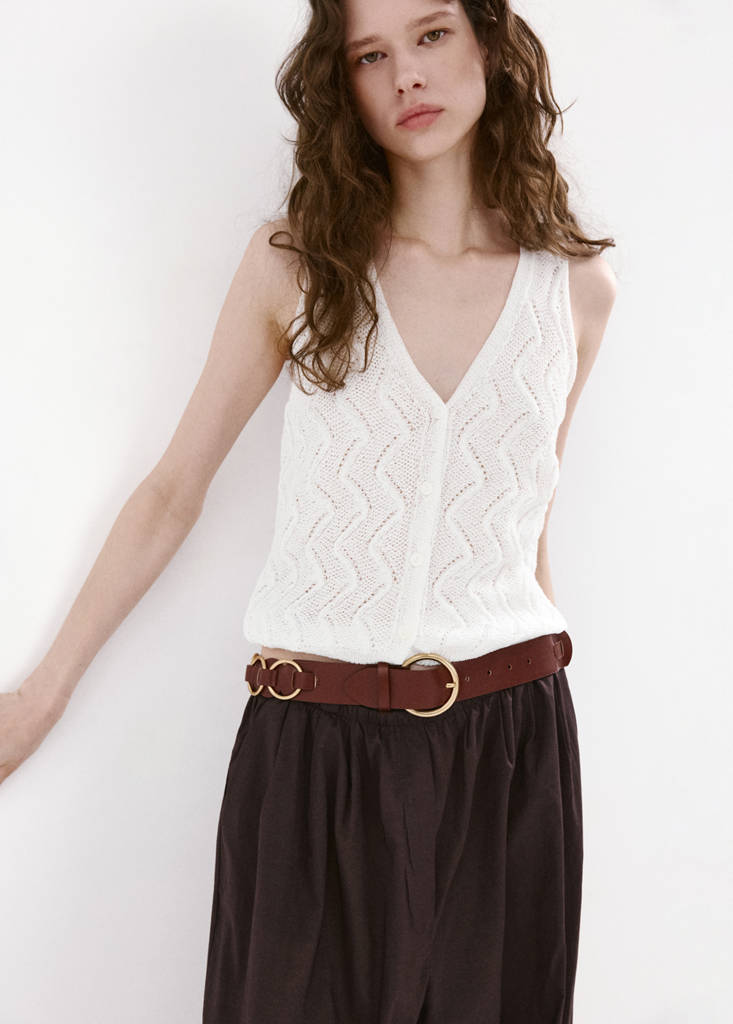 Openwork knit V-neck gilet — Off White