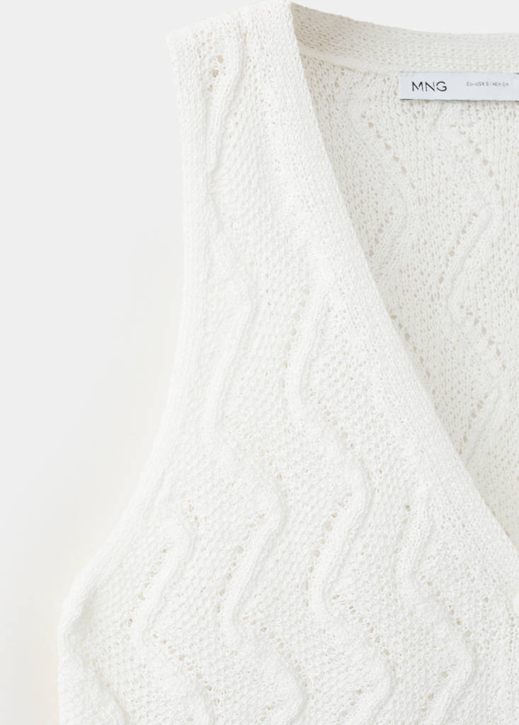 Openwork knit V-neck gilet — Off White