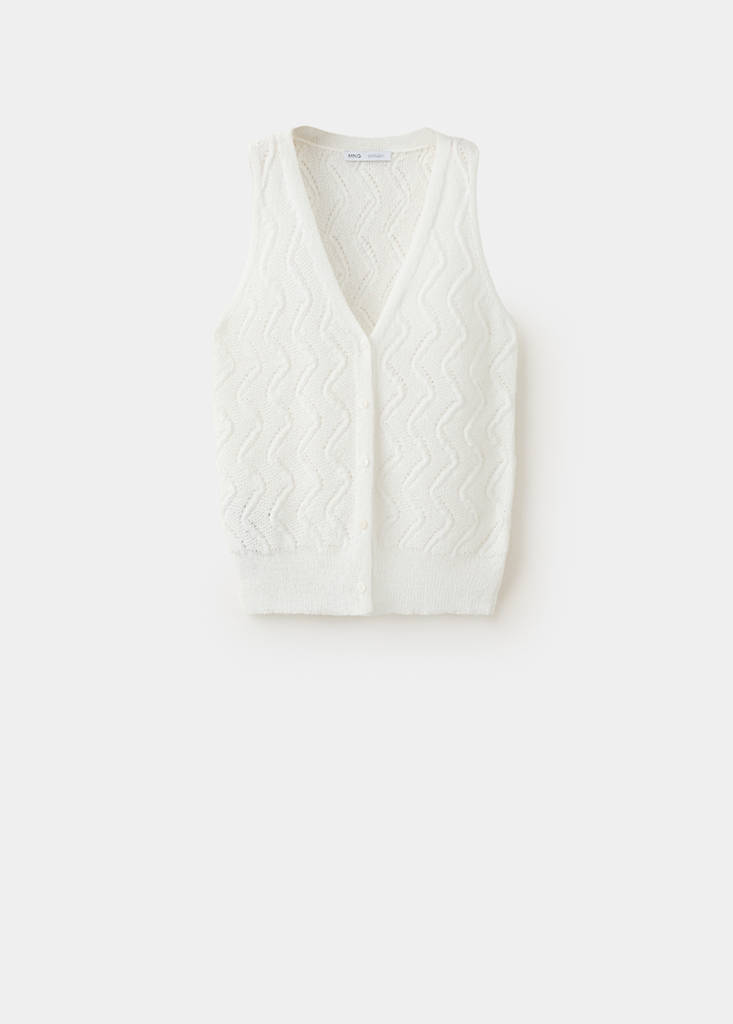 Openwork knit V-neck gilet — Off White