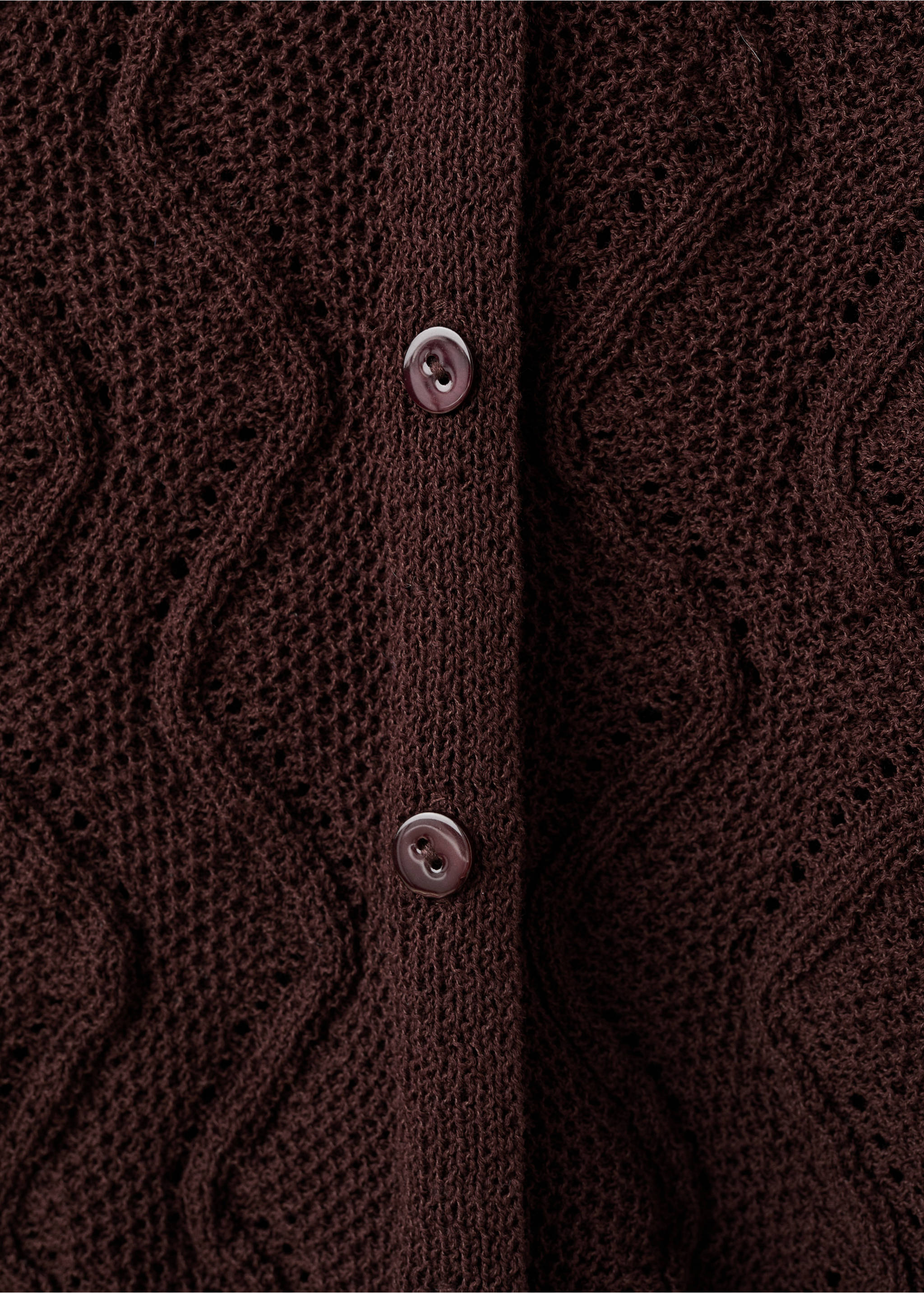 Openwork knit V-neck gilet - Details of the article 8, Chocolate. Ref: 27089065-00.