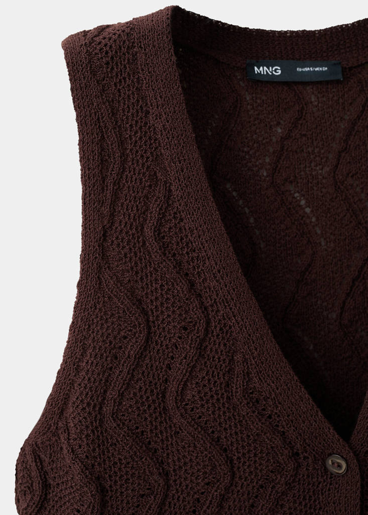 Openwork knit V-neck gilet — Chocolate