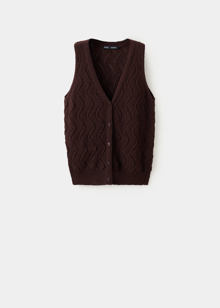 Openwork knit V-neck gilet — Chocolate