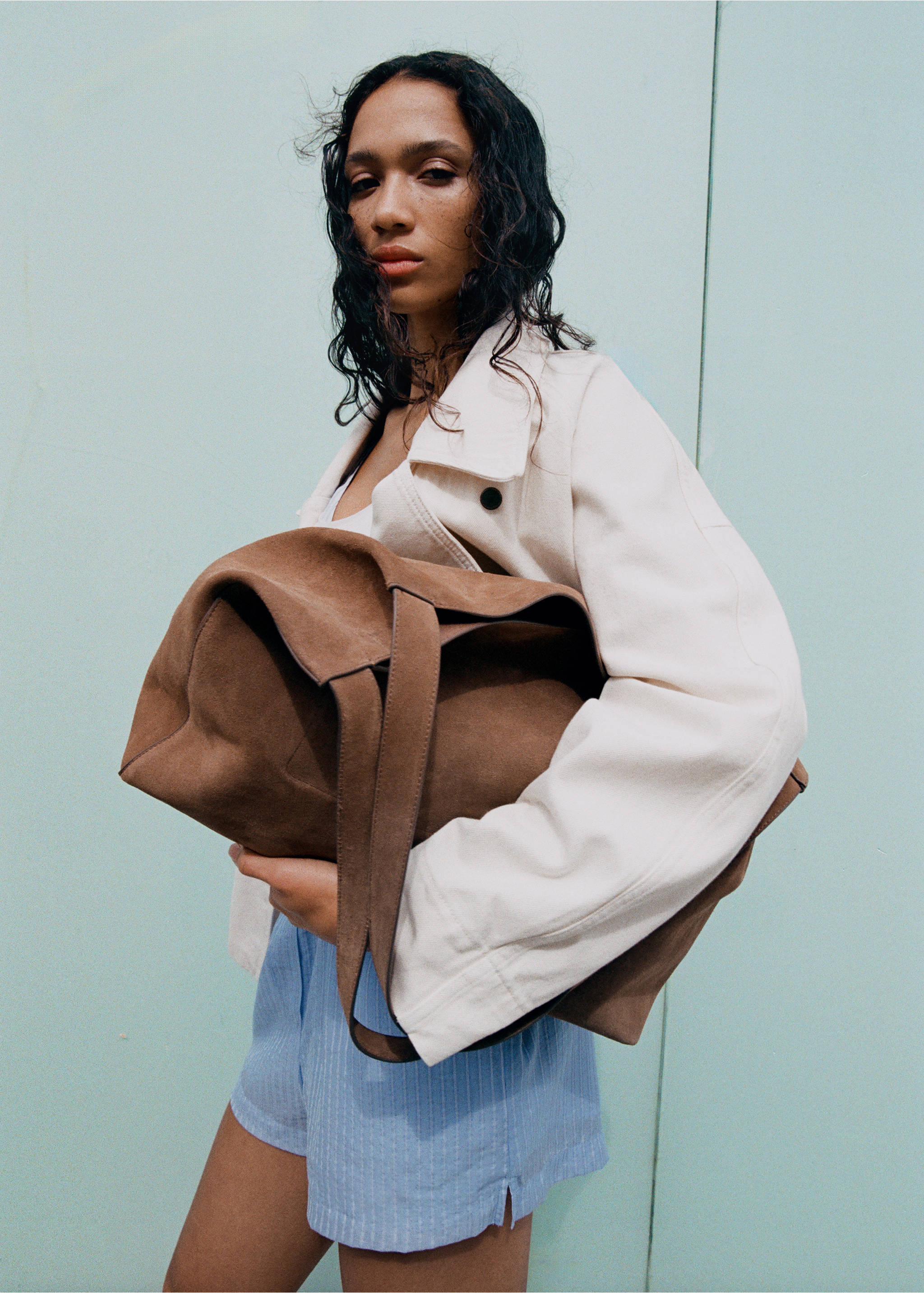 Striped lyocell shorts - Medium plane, Sky Blue. Ref: 27089066-00.