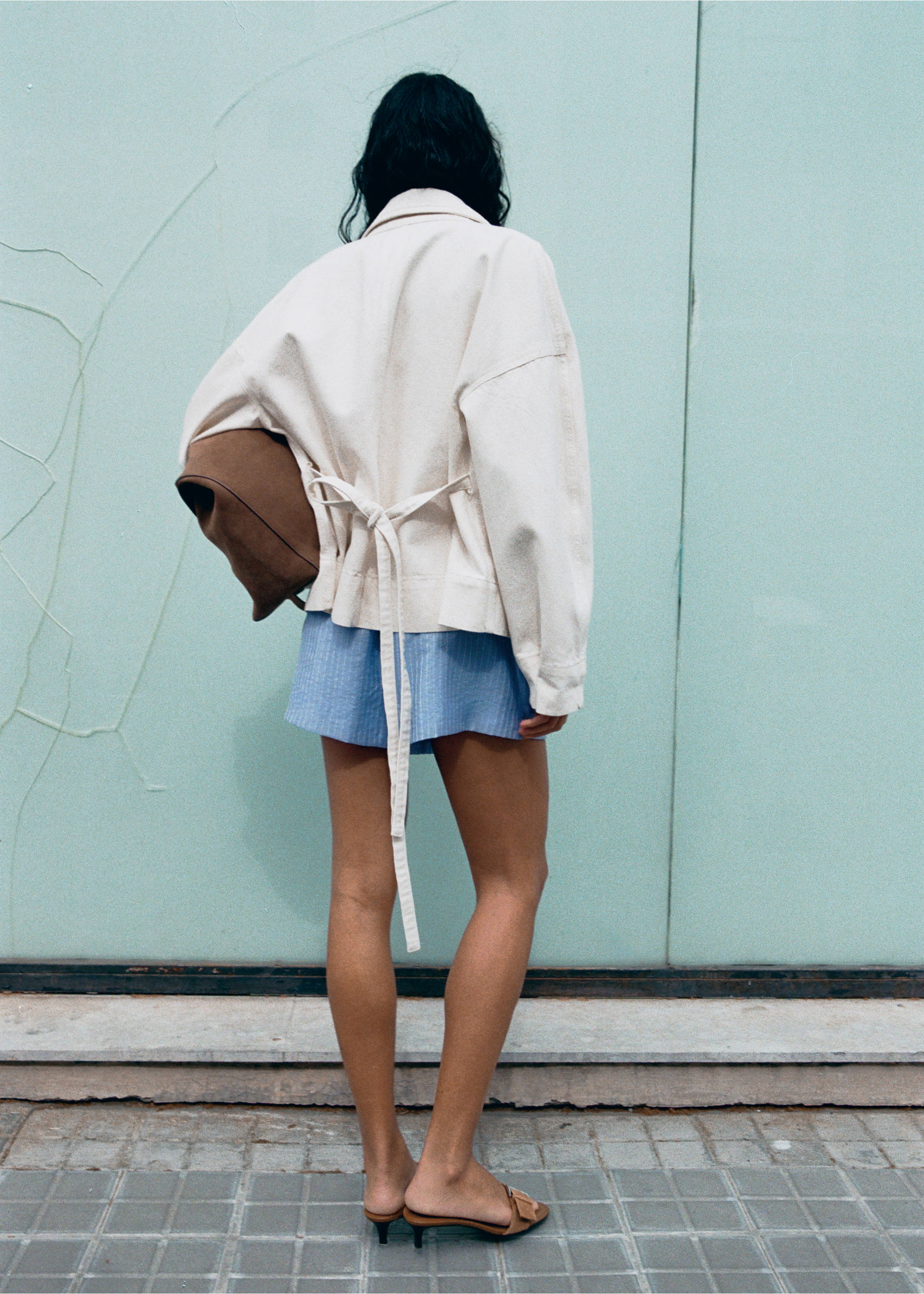 Striped lyocell shorts - Reverse of the article, Sky Blue. Ref: 27089066-00.