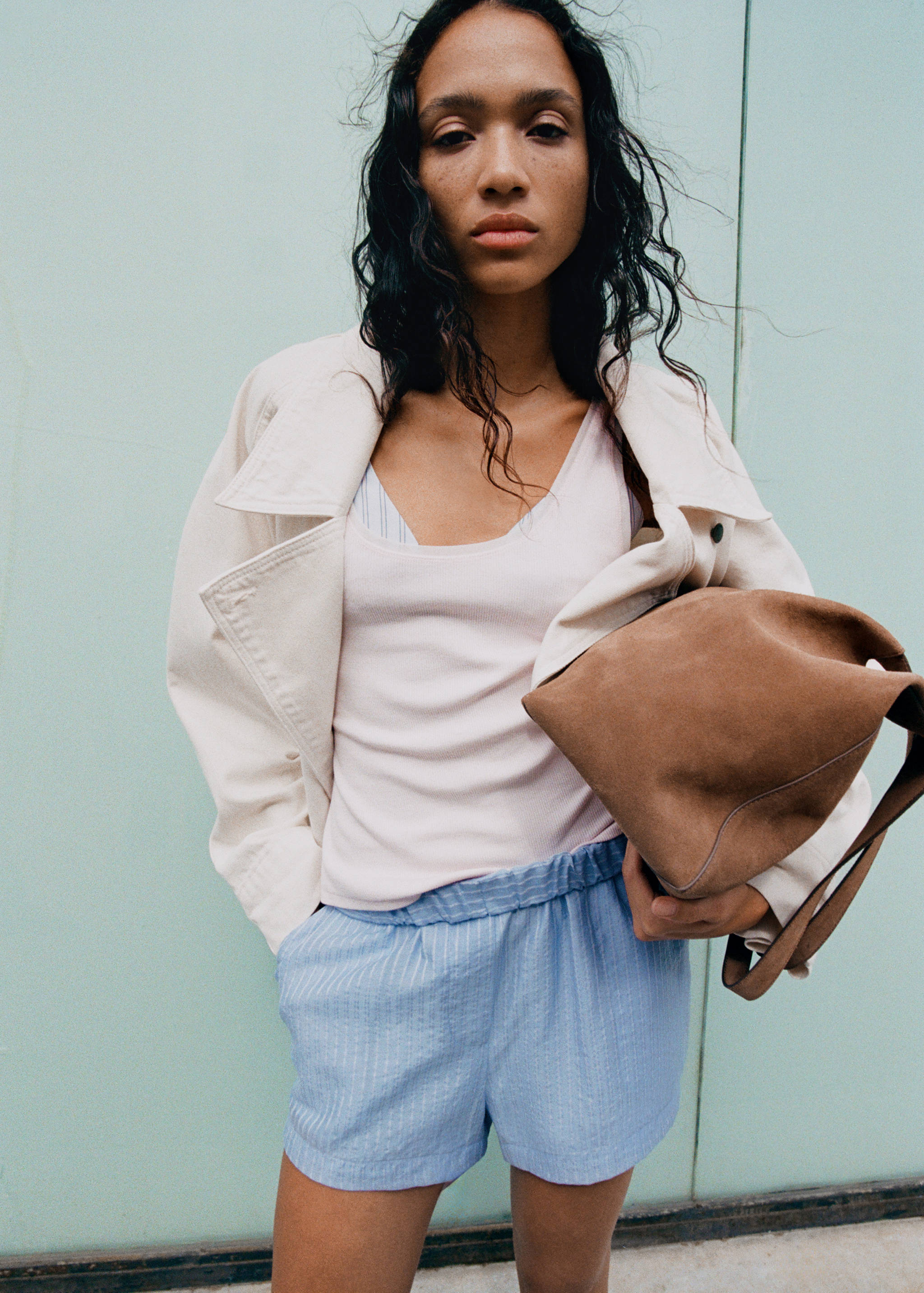 Striped lyocell shorts - Details of the article 1