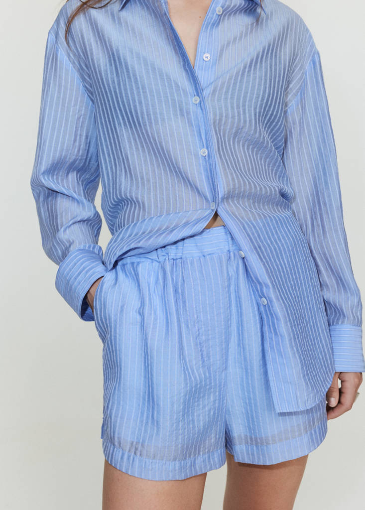 Striped lyocell shorts — Sky Blue