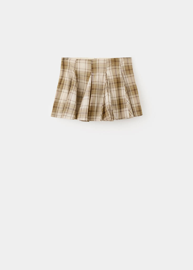 Pleated check skirt — Brown