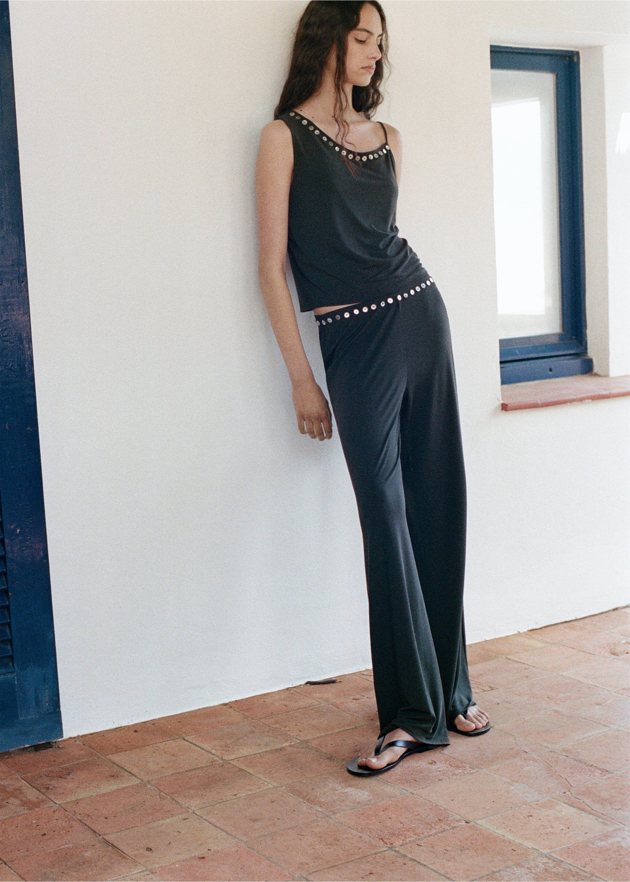 Asymmetric top with embroidered buttons - General plane, Charcoal. Ref: 27089070-00.