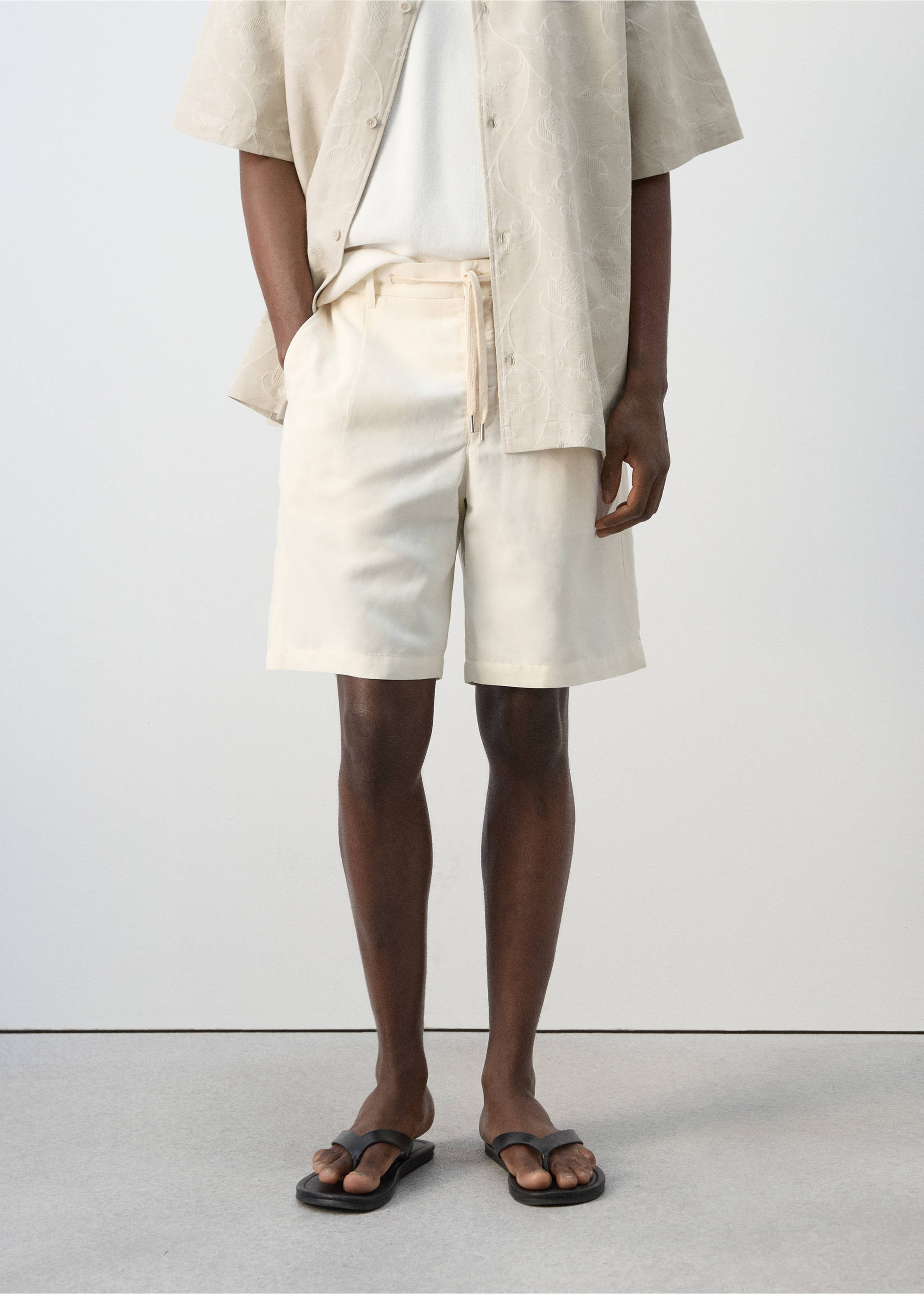 Linen lyocell shorts - Medium plane, Off White. Ref: 27089205-00.