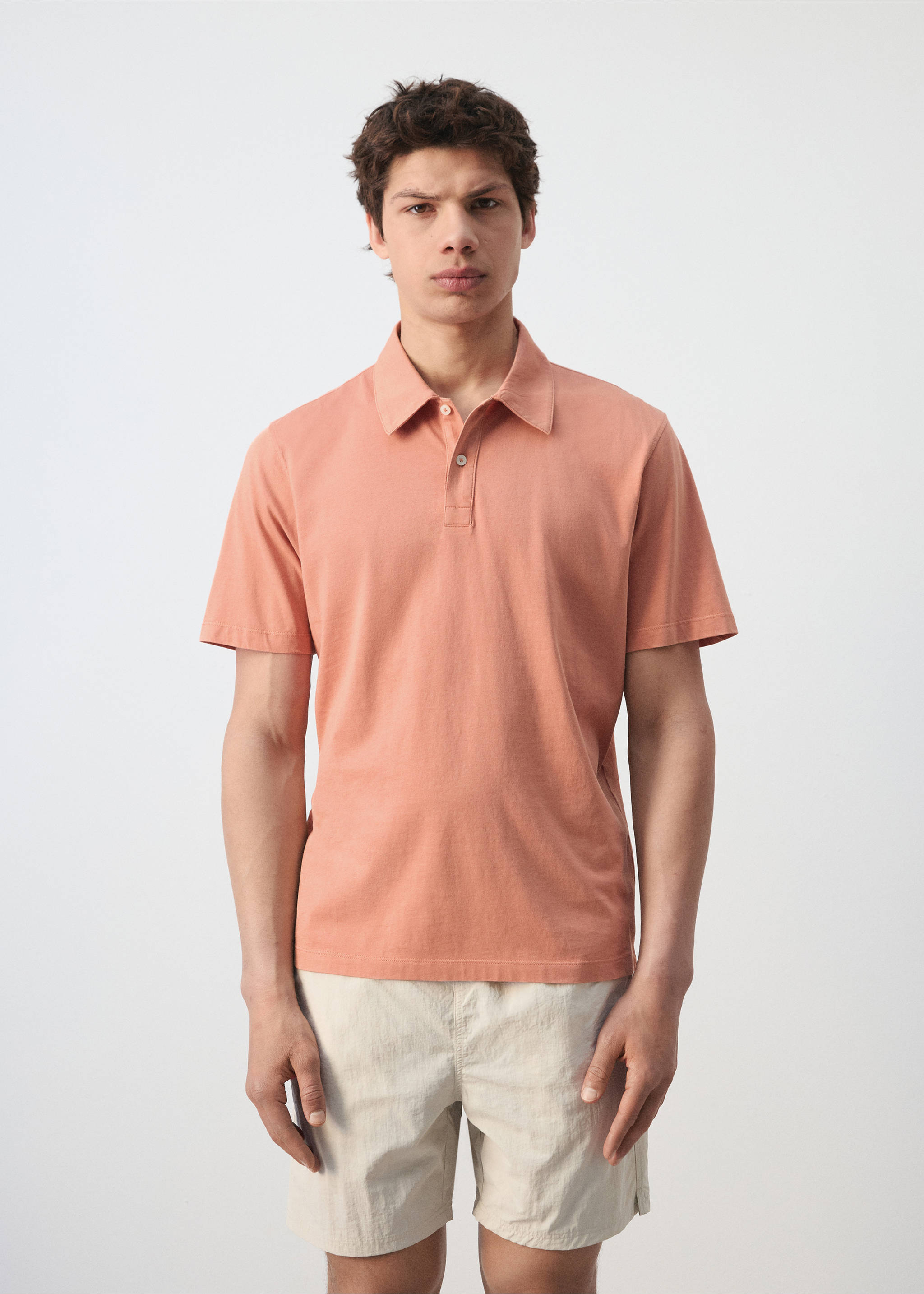 100% cotton pique polo shirt - Medium plane, Salmon. Ref: 27089207-00.