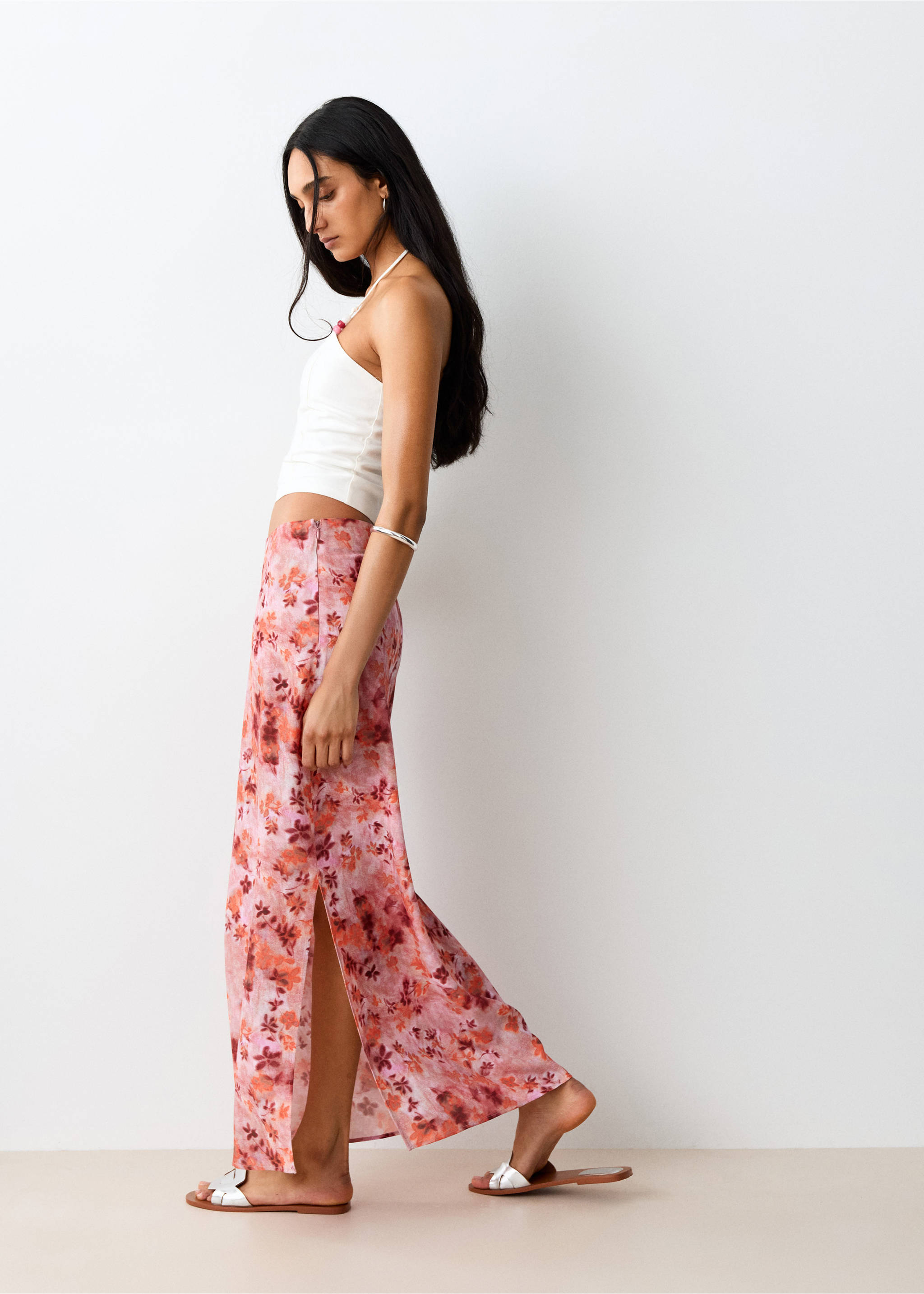 Floral print skirt - Details of the article 1, Pastel Pink. Ref: 27089214-00.