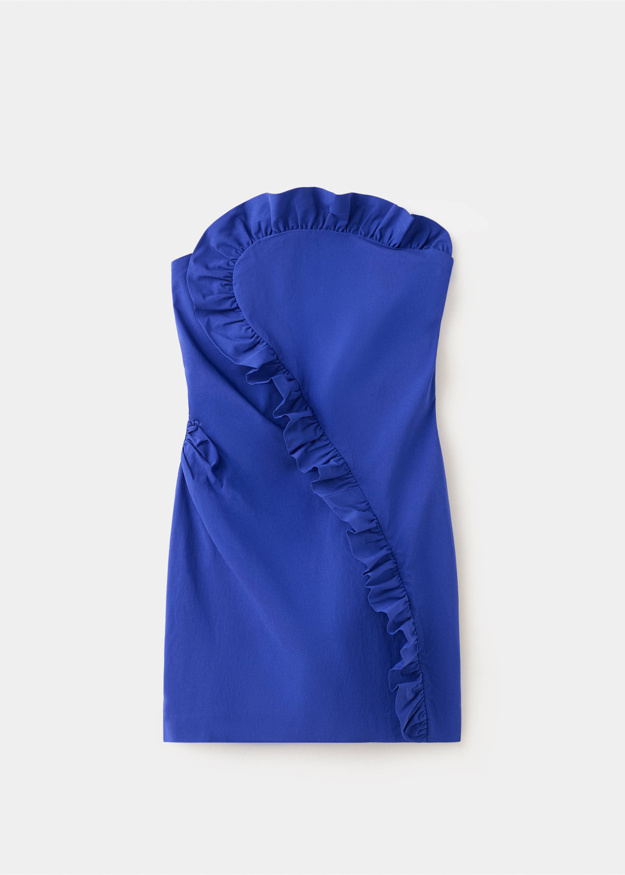 Strapless dress with asymmetrical ruffle detail - Article without model, Blue. Ref: 27089215-00.
