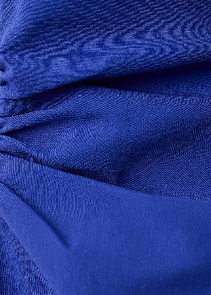 Strapless dress with asymmetric frill detail — Blue