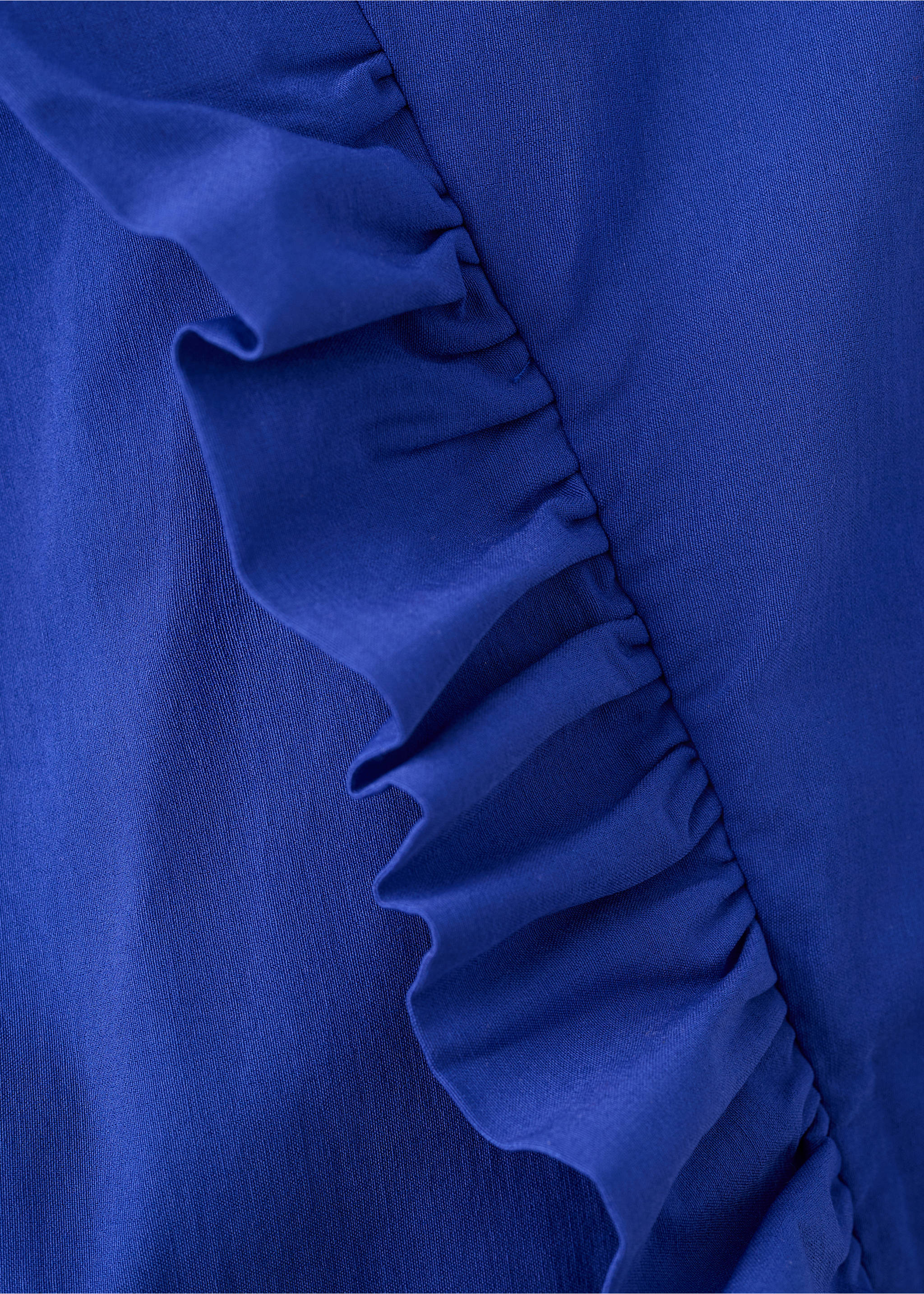 Strapless dress with asymmetrical ruffle detail - Details of the article 0, Blue. Ref: 27089215-00.
