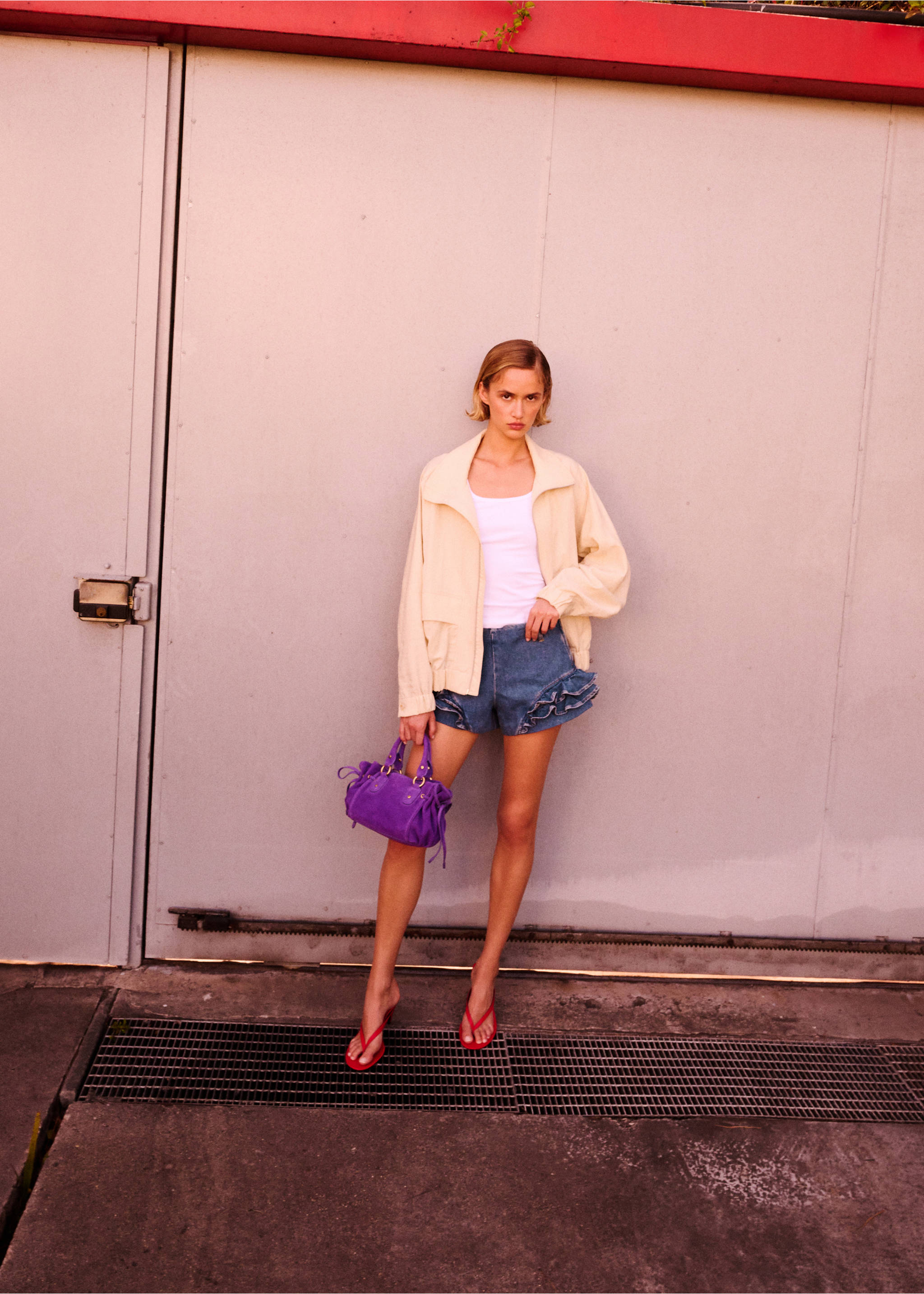 Frilled denim mini shorts - General plane, Medium Blue. Ref: 27089216-00.