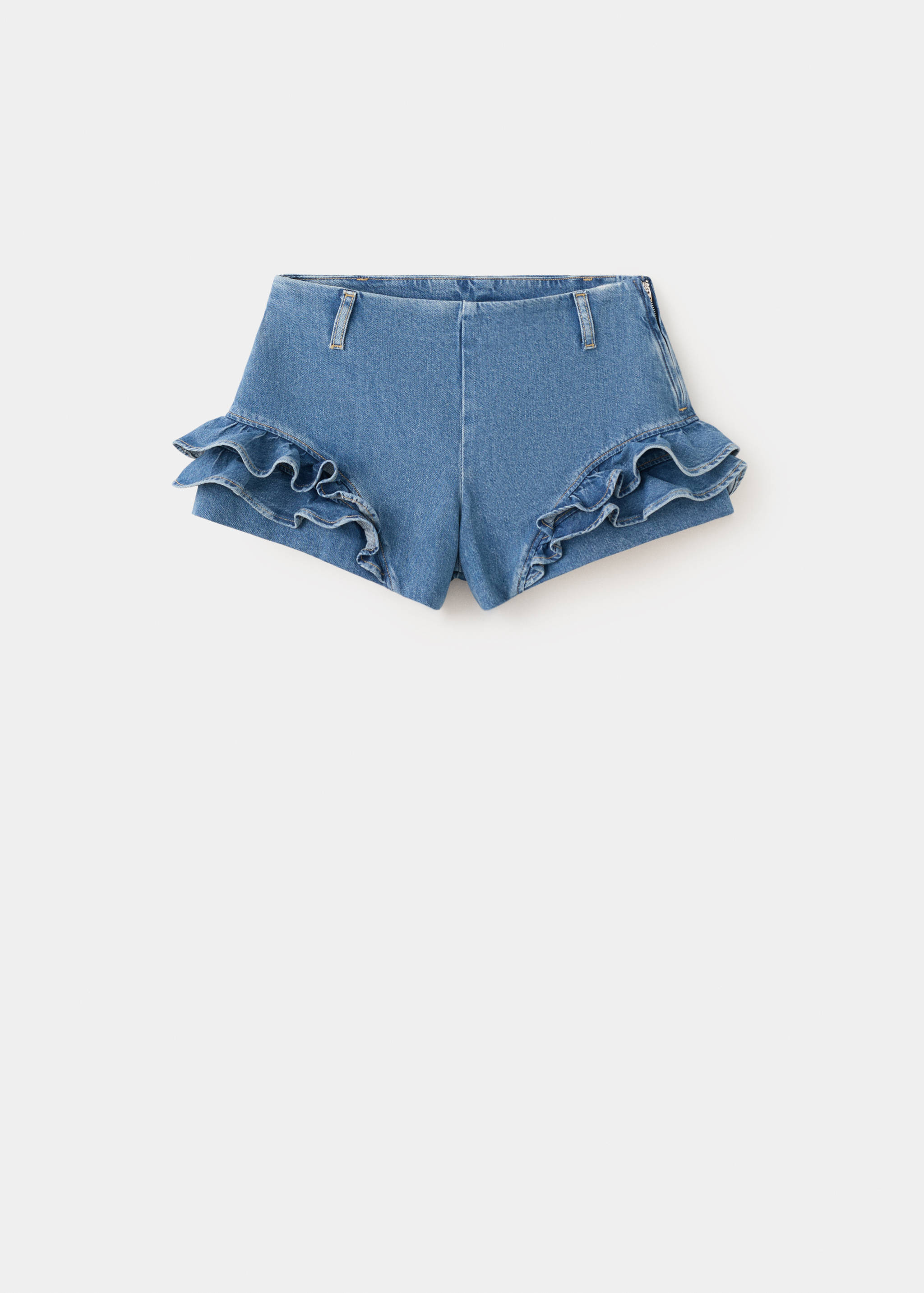 Frilled denim mini shorts - Article without model