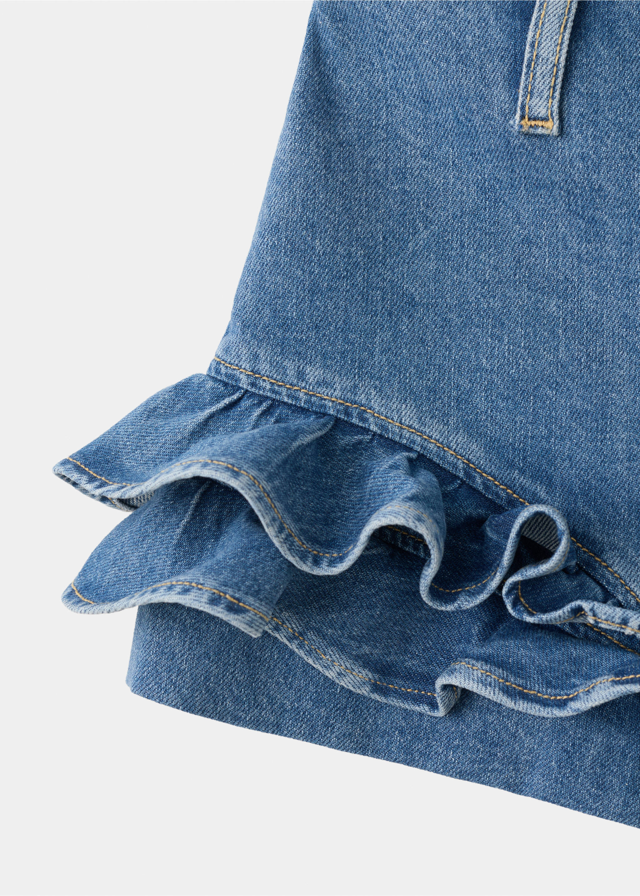 Frilled denim mini shorts - Details of the article 8, Medium Blue. Ref: 27089216-00.