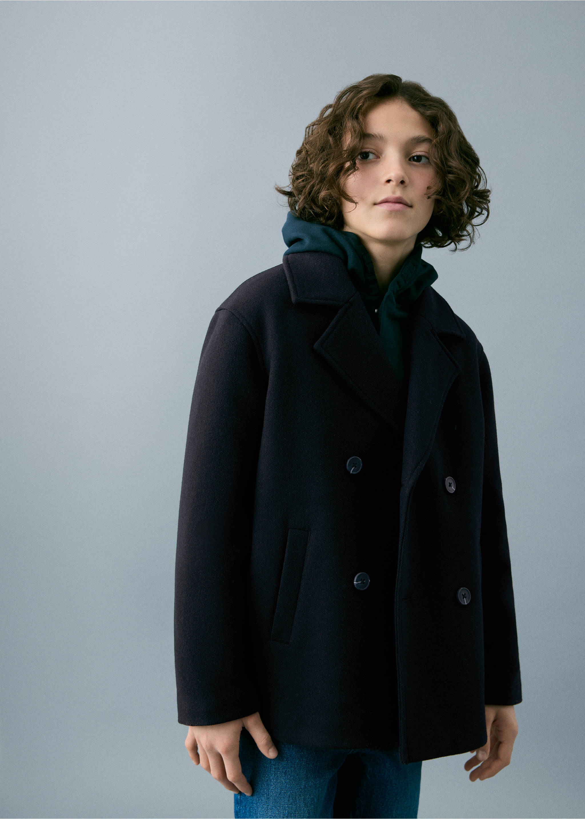 Abrigo lana paño - Plano general, Azul marino. Ref: 27091168-00.