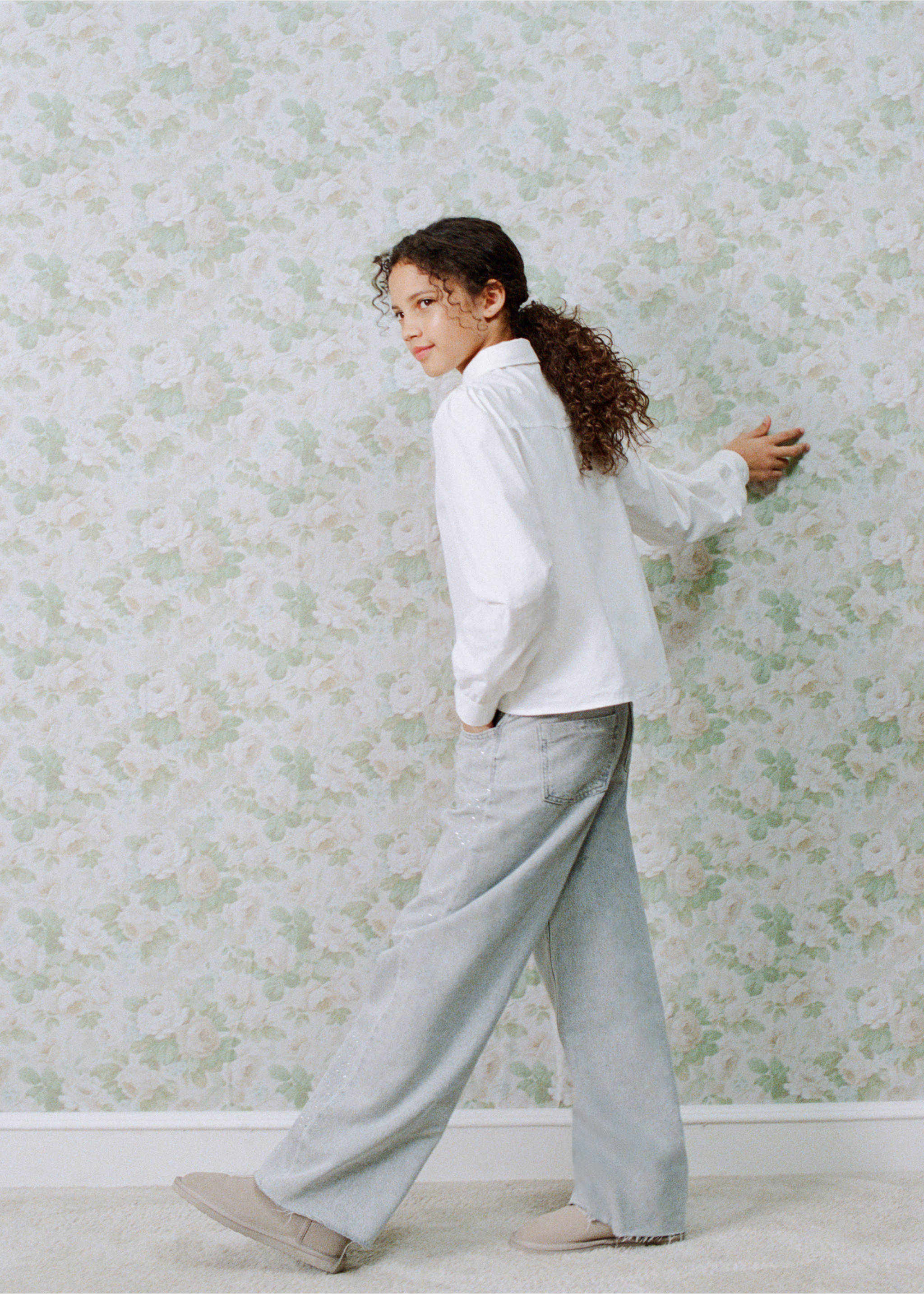 Wide leg jeans with rhinestones - General plane, Denim Grey. Ref: 27091169-01.